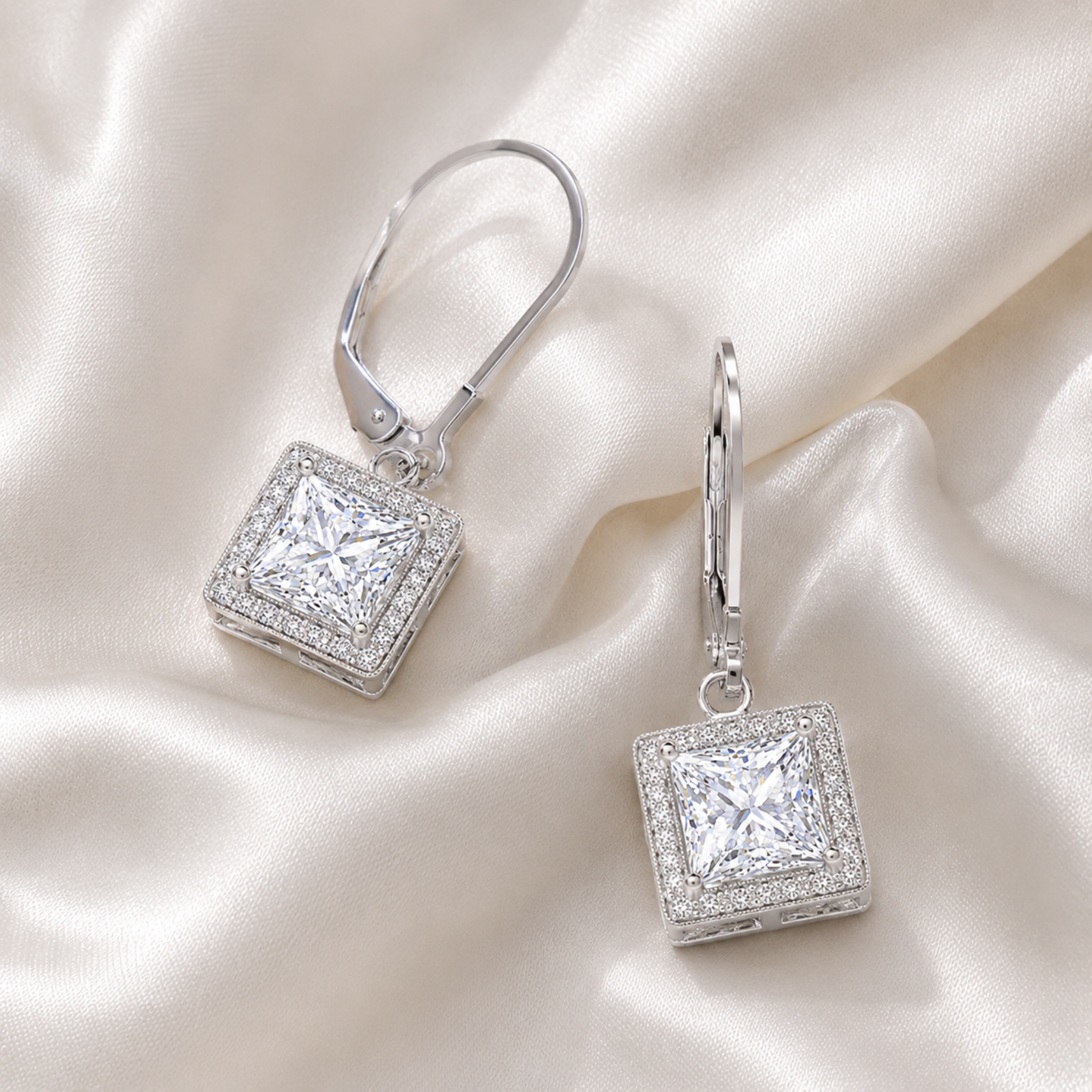Maeve 18k White Gold Plated Drop Dangle Halo Earrings with Simulated Diamond Crystals - FAV FAB