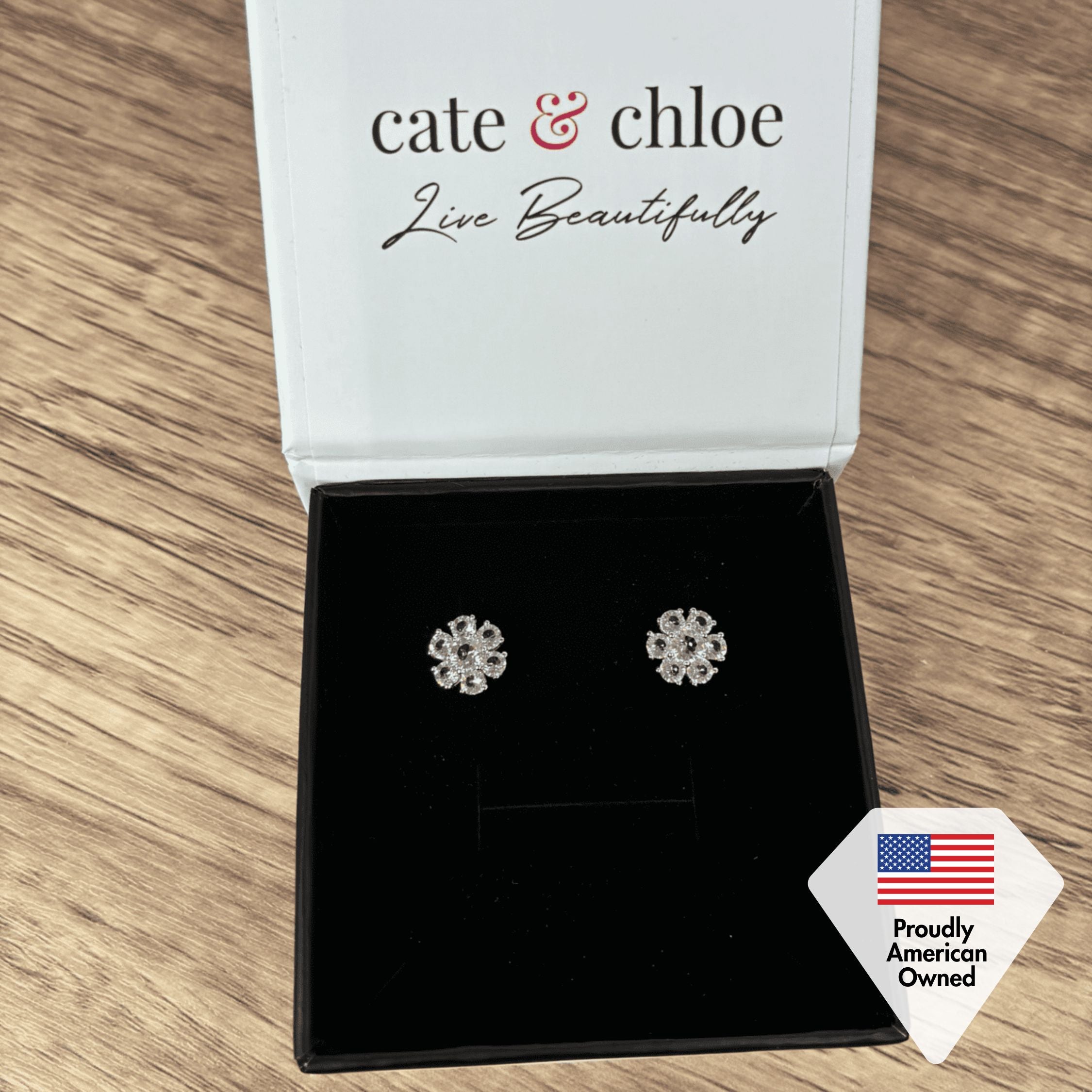 Maggie 18k White Gold Plated Flower Stud Earrings with Swarovski Crystals - FAB FAV