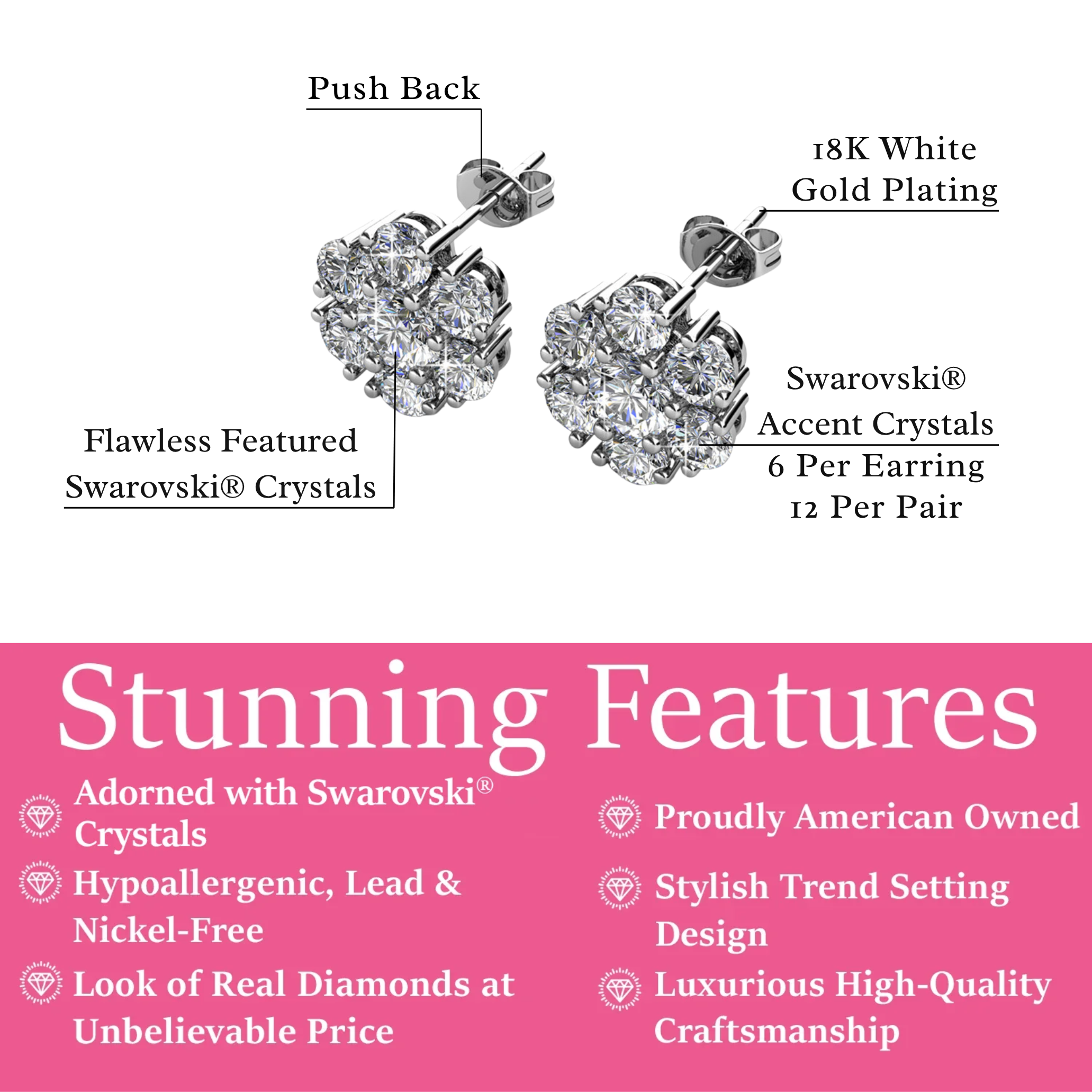 Maggie 18k White Gold Plated Flower Stud Earrings with Swarovski Crystals
