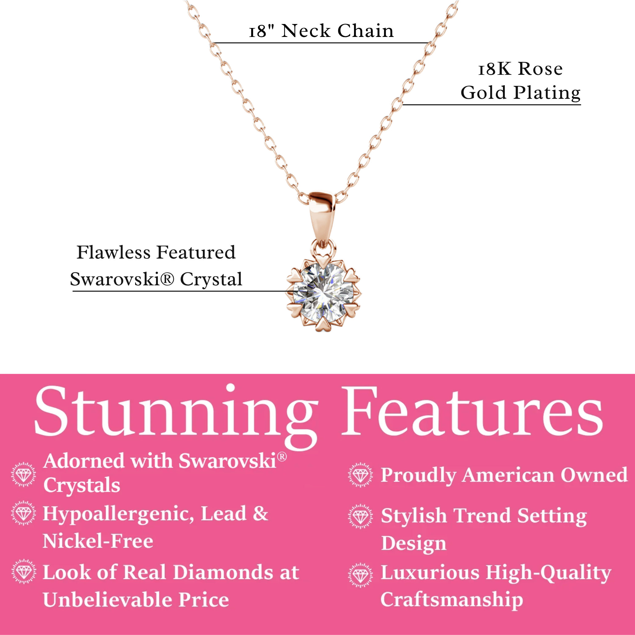 Maggie 18k White Gold Plated Pendant Necklace with Round Cut Solitaire Swarovski Crystal