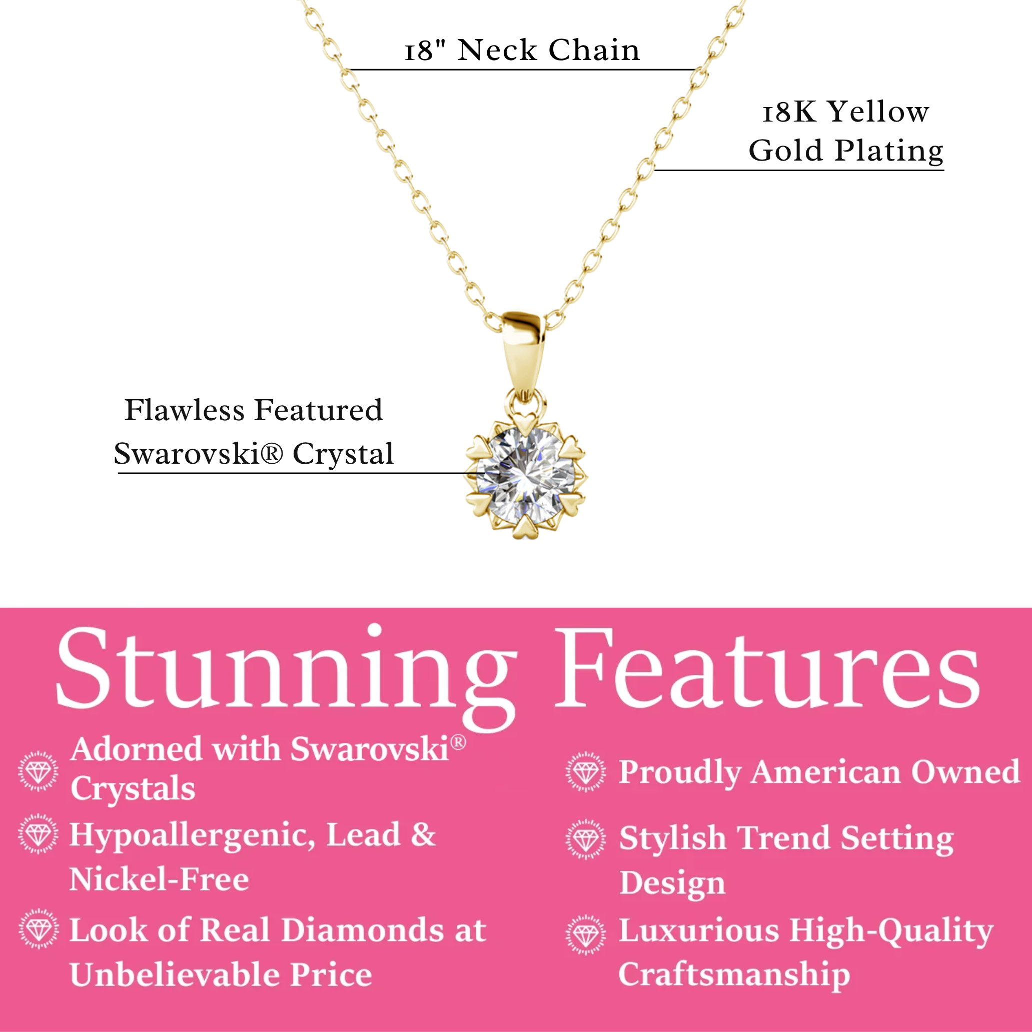 Maggie 18k White Gold Plated Pendant Necklace with Round Cut Solitaire Swarovski Crystal