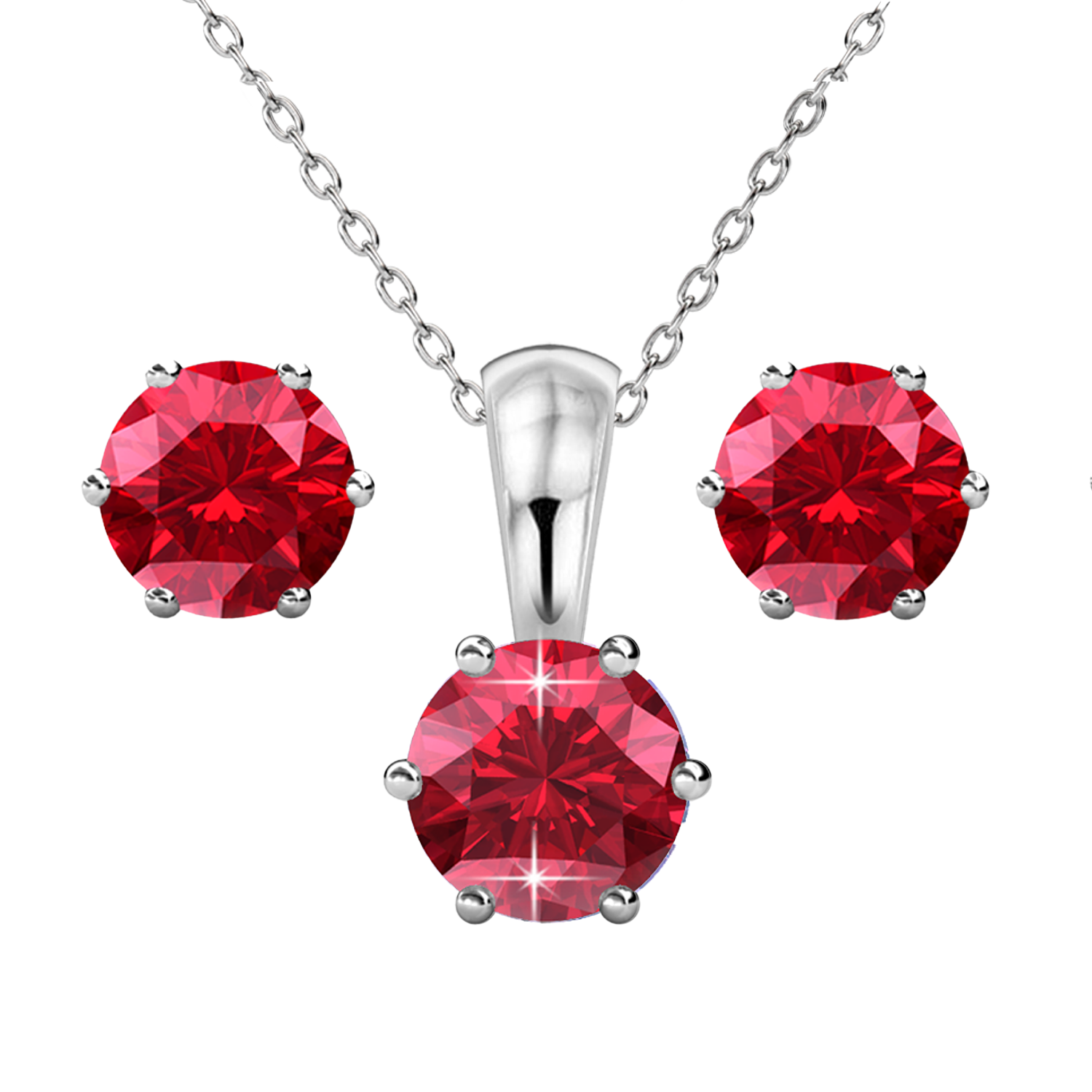 Birthstone 18k White Gold Plated Stud Earrings and Necklace Set with 1CT Swarovski Crystals