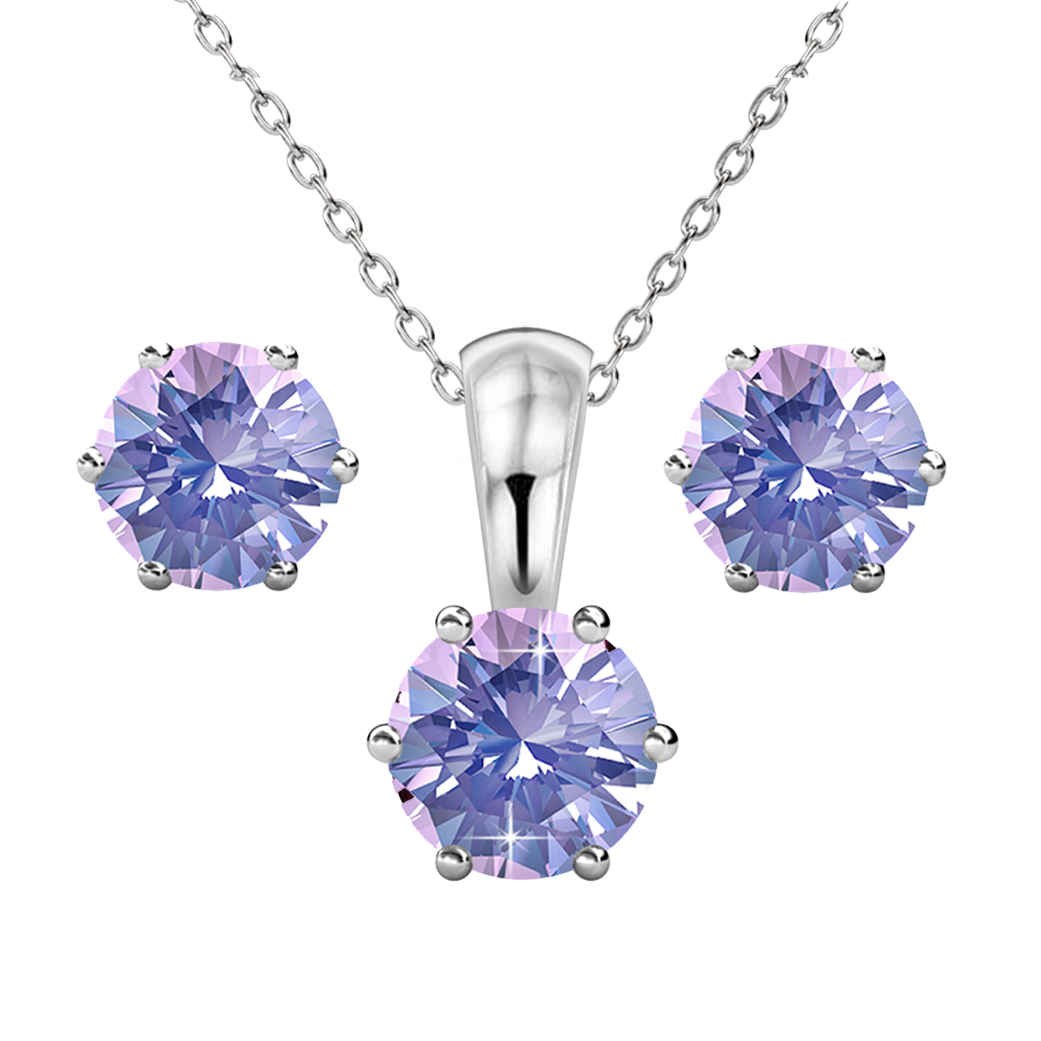 Birthstone 18k White Gold Plated Stud Earrings and Necklace Set with 1CT Swarovski Crystals