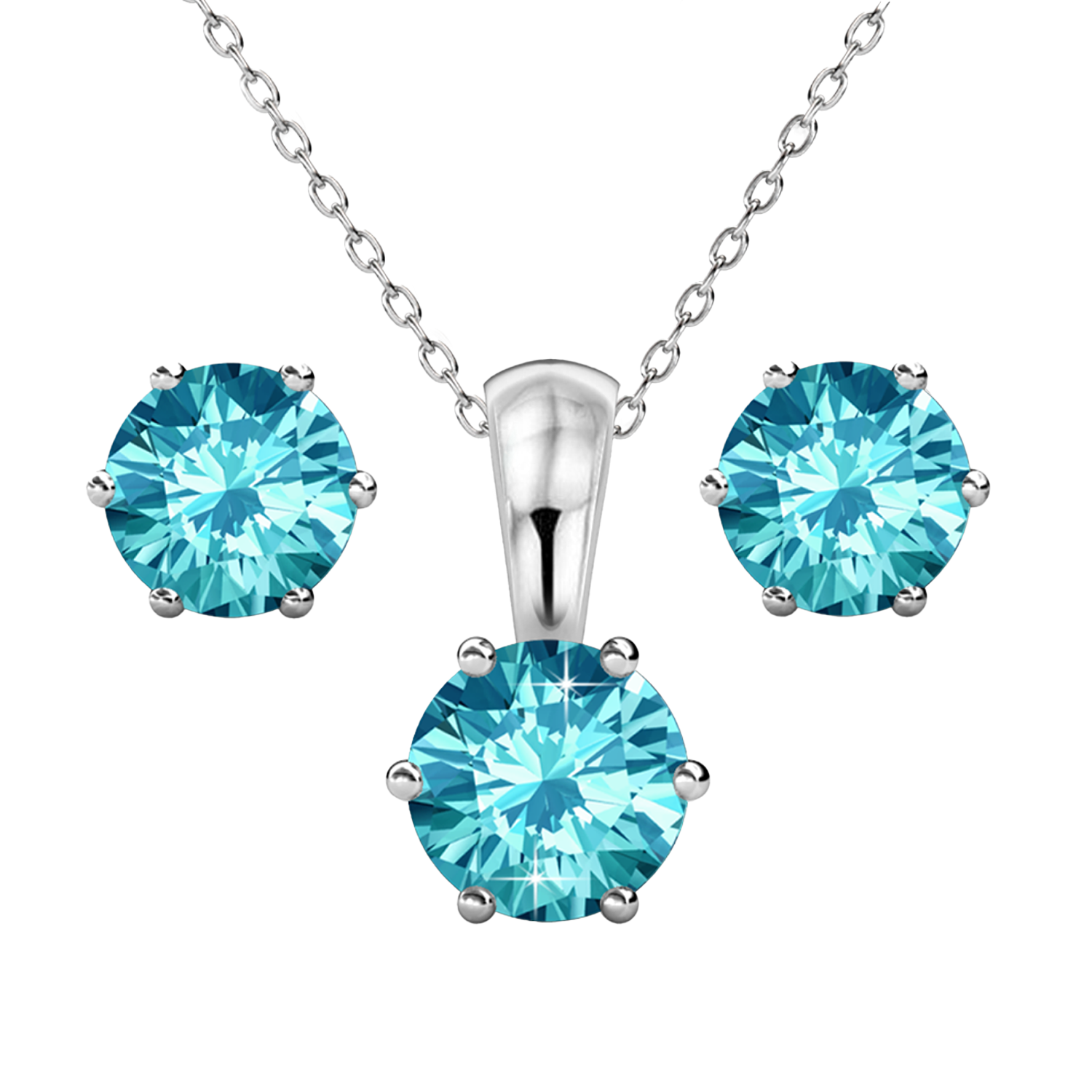 Birthstone 18k White Gold Plated Stud Earrings and Necklace Set with 1CT Swarovski Crystals