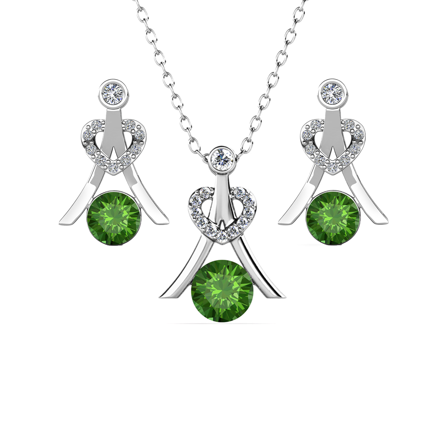 Serenity Birthstone 18k White Gold Plated Silver Earrings and Necklace Set with Swarovski Crystals