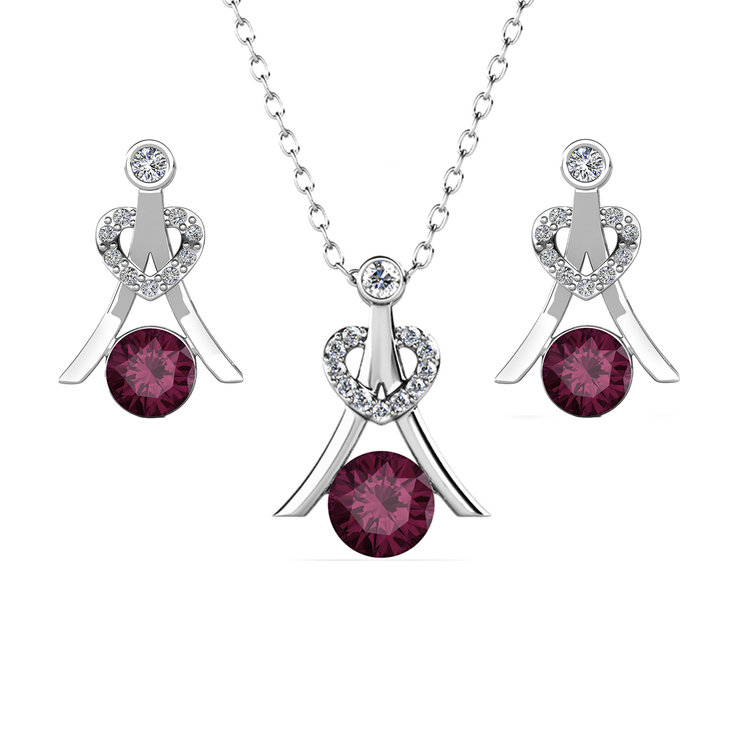 Serenity Birthstone 18k White Gold Plated Silver Earrings and Necklace Set with Swarovski Crystals