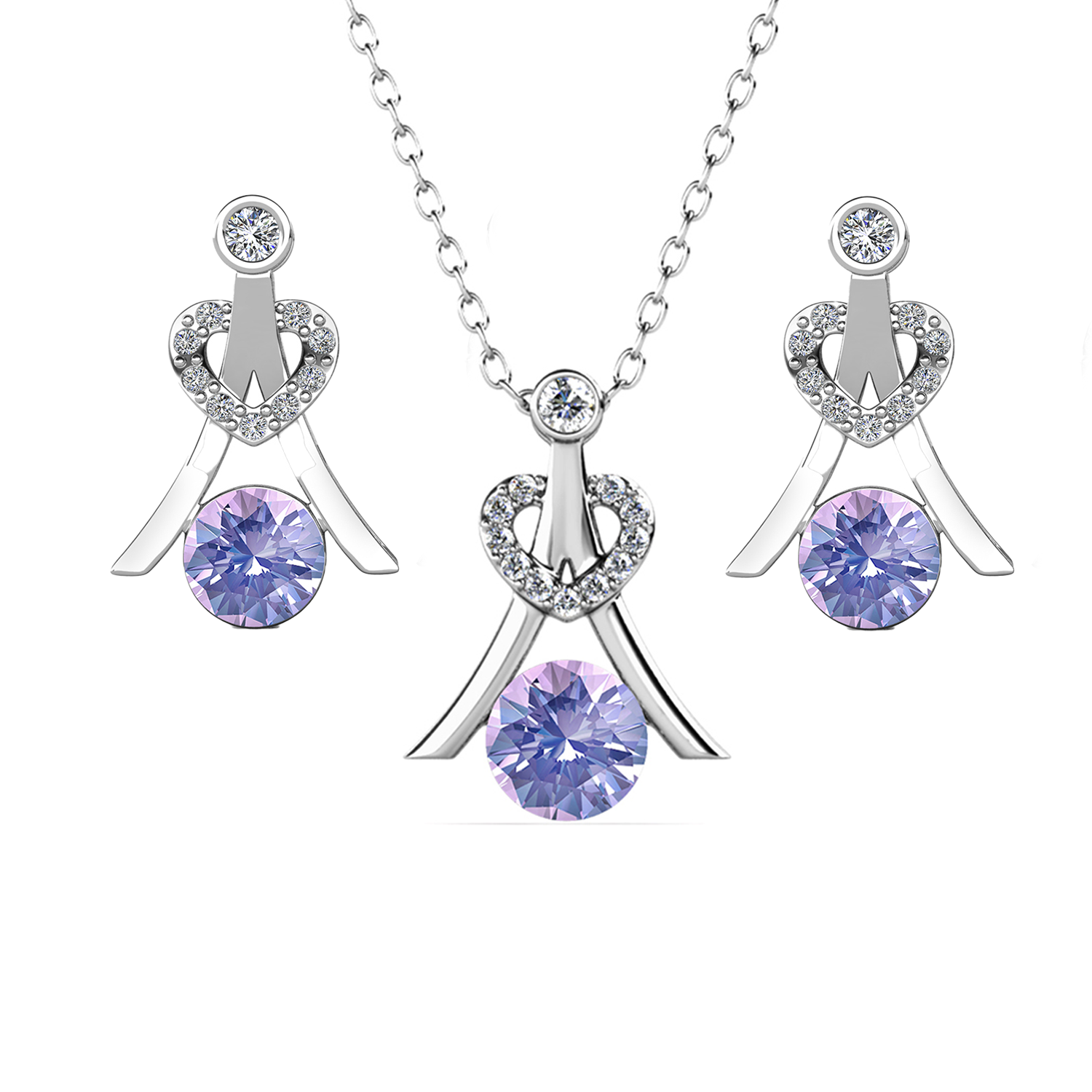 Serenity Birthstone 18k White Gold Plated Silver Earrings and Necklace Set with Swarovski Crystals