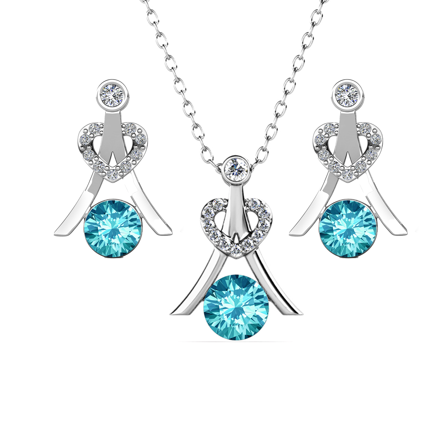 Serenity Birthstone 18k White Gold Plated Silver Earrings and Necklace Set with Swarovski Crystals