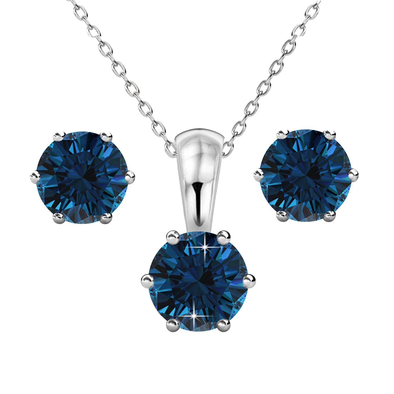 Birthstone 18k White Gold Plated Stud Earrings and Necklace Set with 1CT Swarovski Crystals