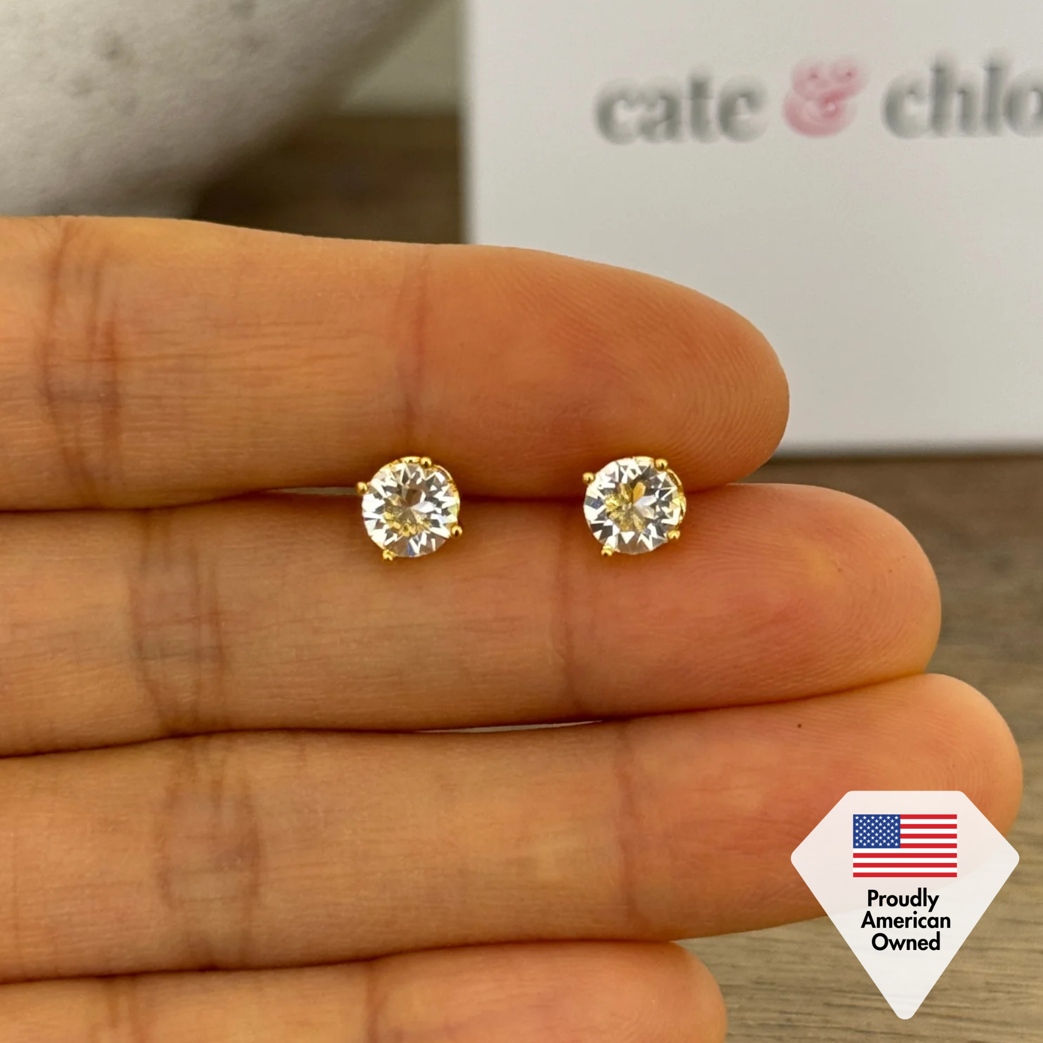 Mallory 18k 白金镀金水晶耳钉