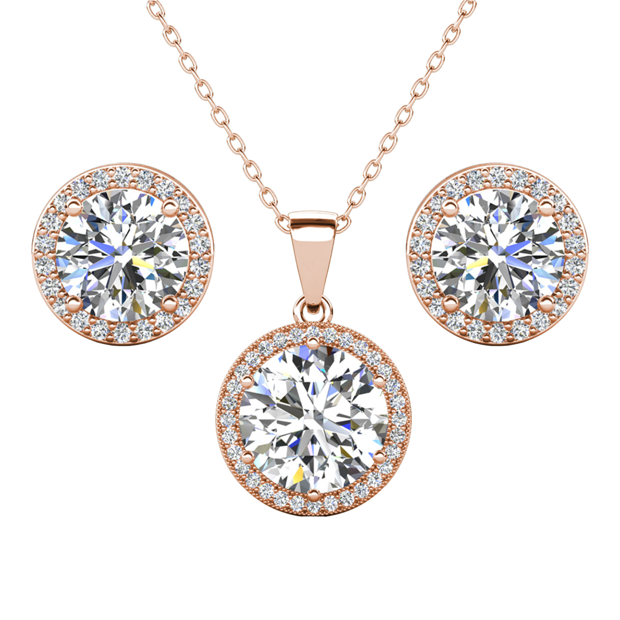 Mariah 18k White Gold Plated Halo Stud Earring and Necklace Jewelry Set with Simulated Diamond Crystals