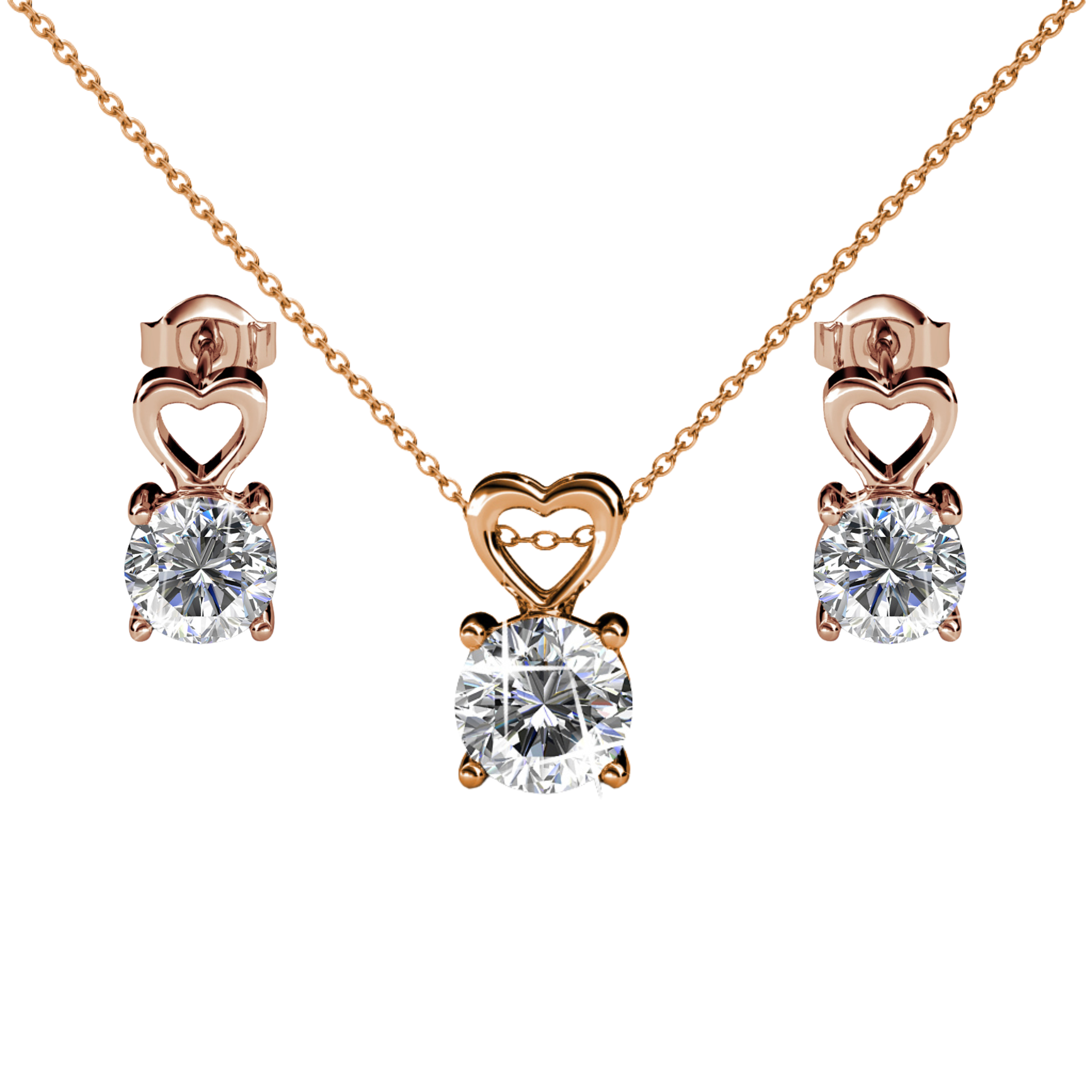 Marian 18k White Gold Necklace and Stud Earrings Jewelry Set with Swarovski Crystal