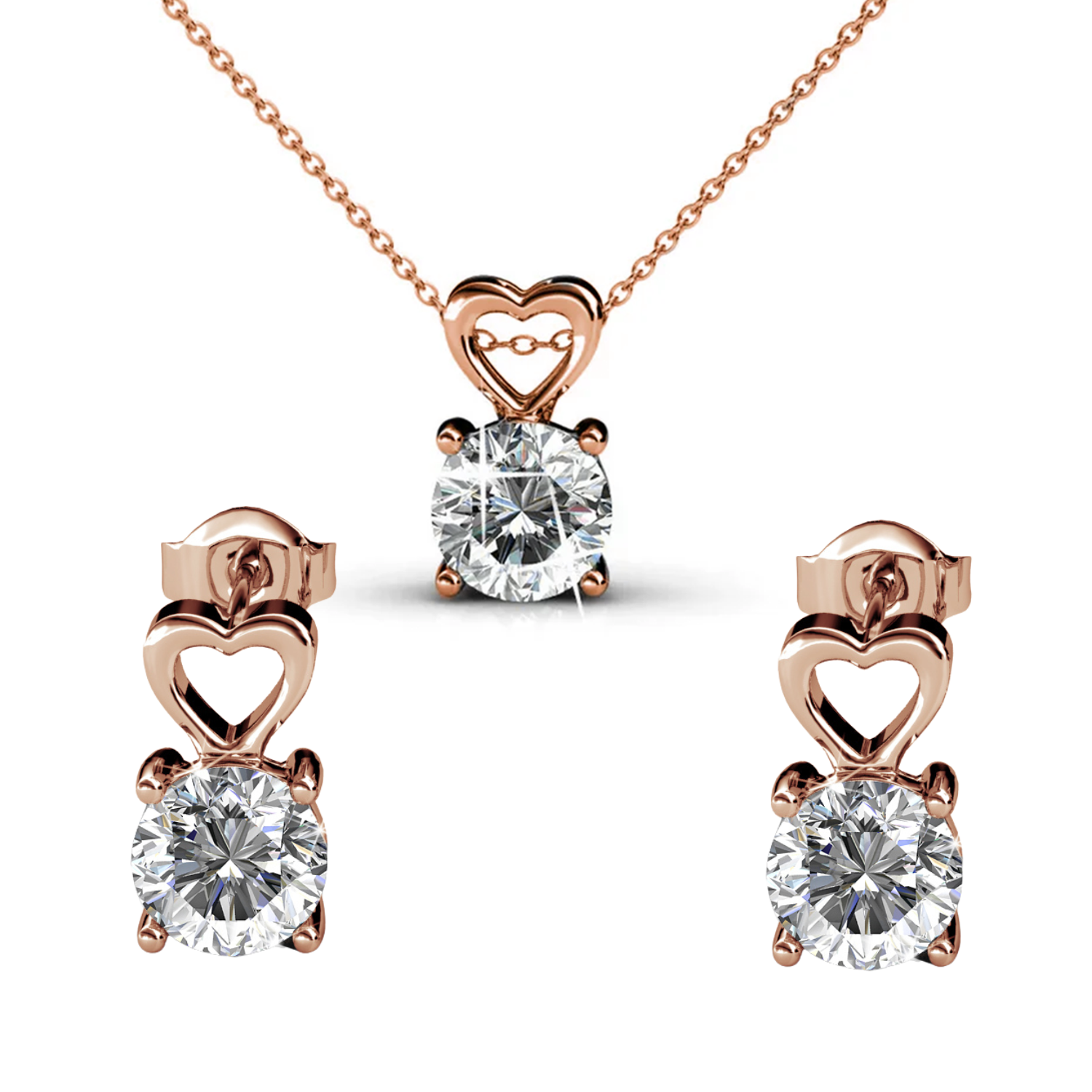 Marian 18k White Gold Necklace and Stud Earrings Jewelry Set with Swarovski Crystal