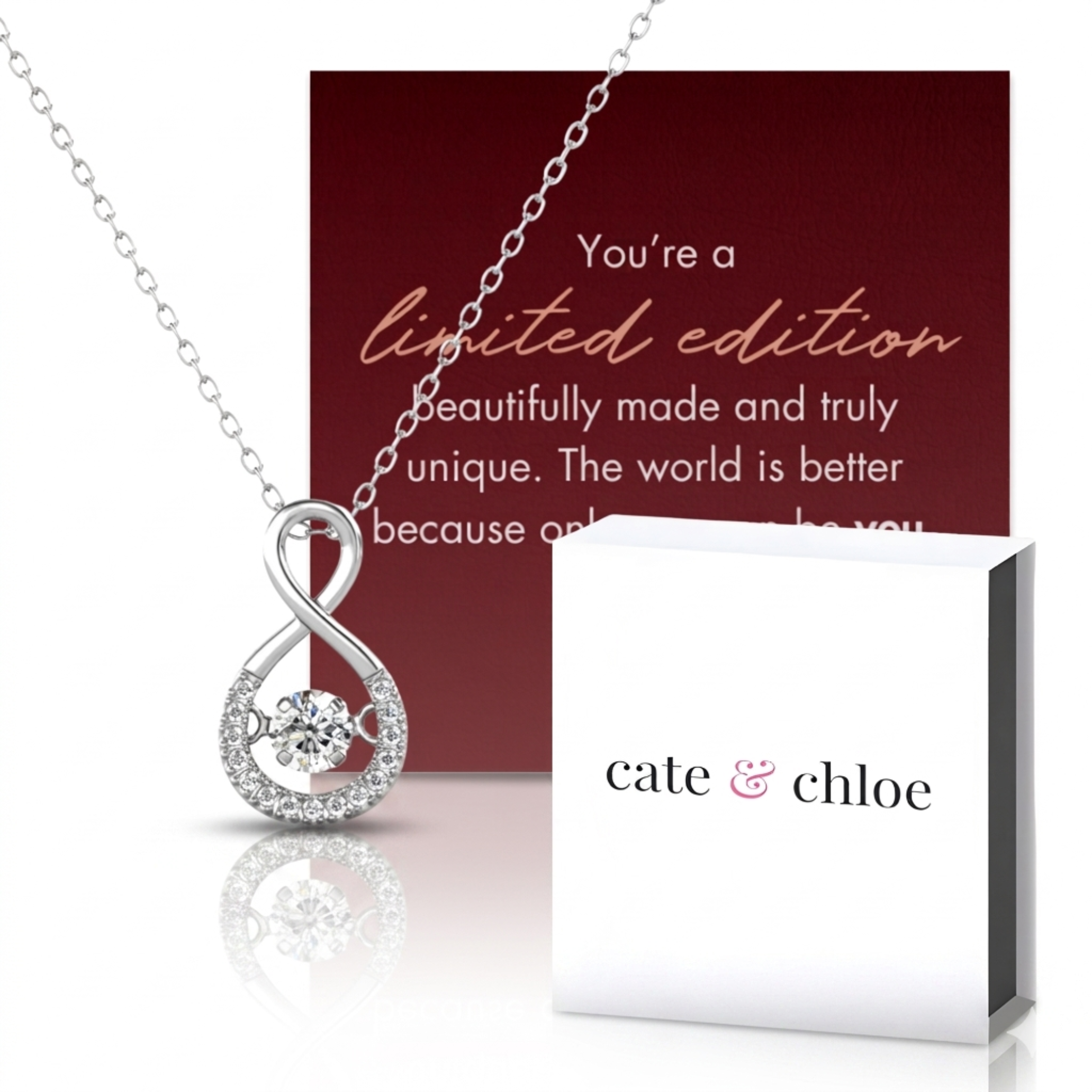 Martha 18k White Gold Plated Infinity Necklace & Limited Edition Ombre Card