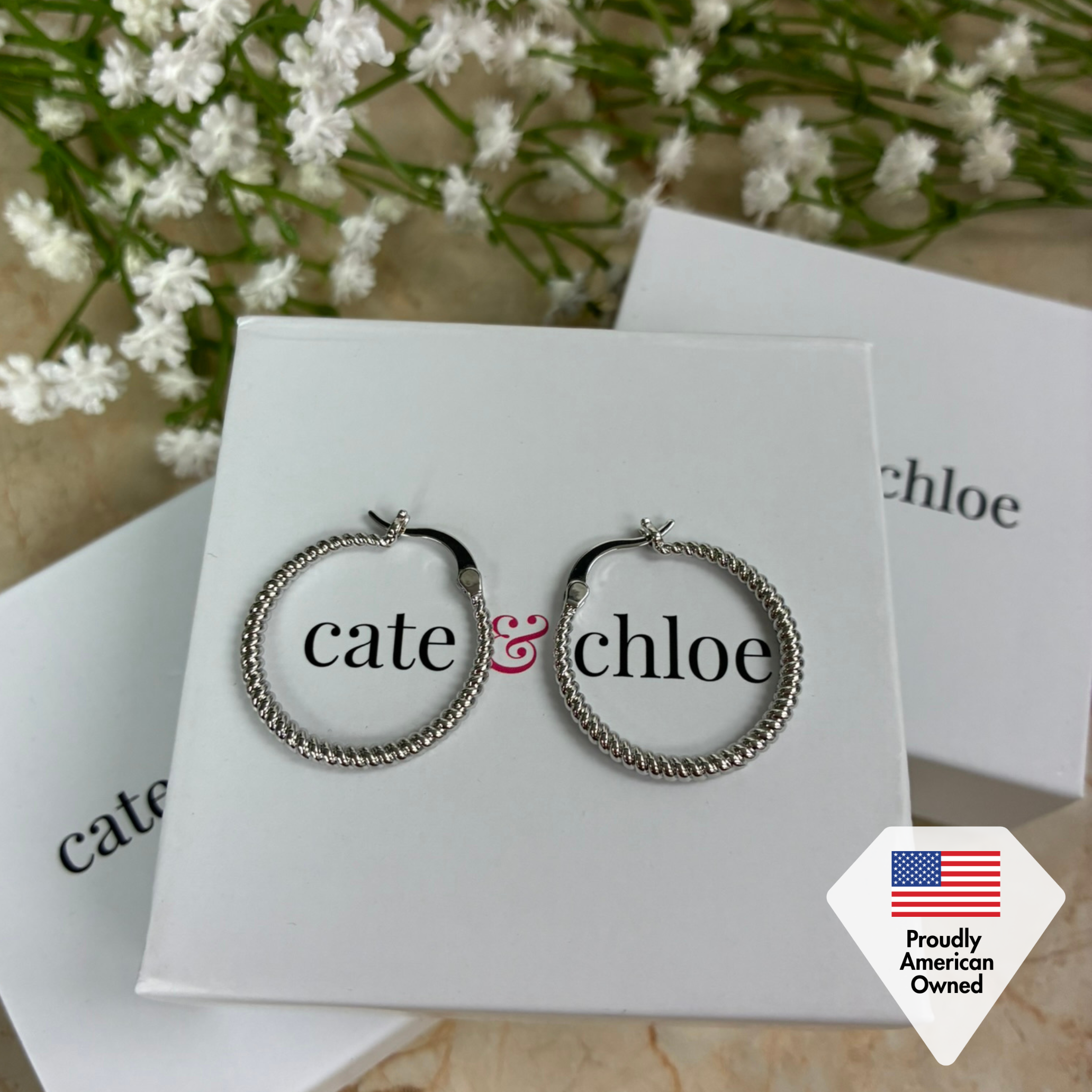 Matilda 18k White Gold Plated 25mm Twisted Hoop Earrings