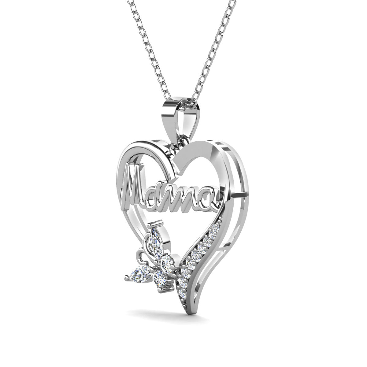 Mavis 18k White Gold Plated Mama Heart Pendant Necklace with Swarovski Crystals