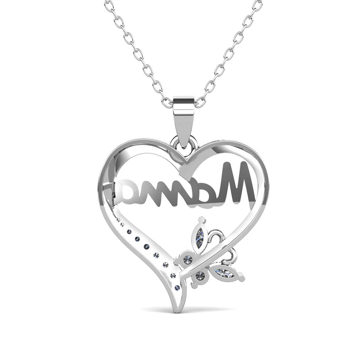 Mavis 18k White Gold Plated Mama Heart Pendant Necklace with Swarovski Crystals
