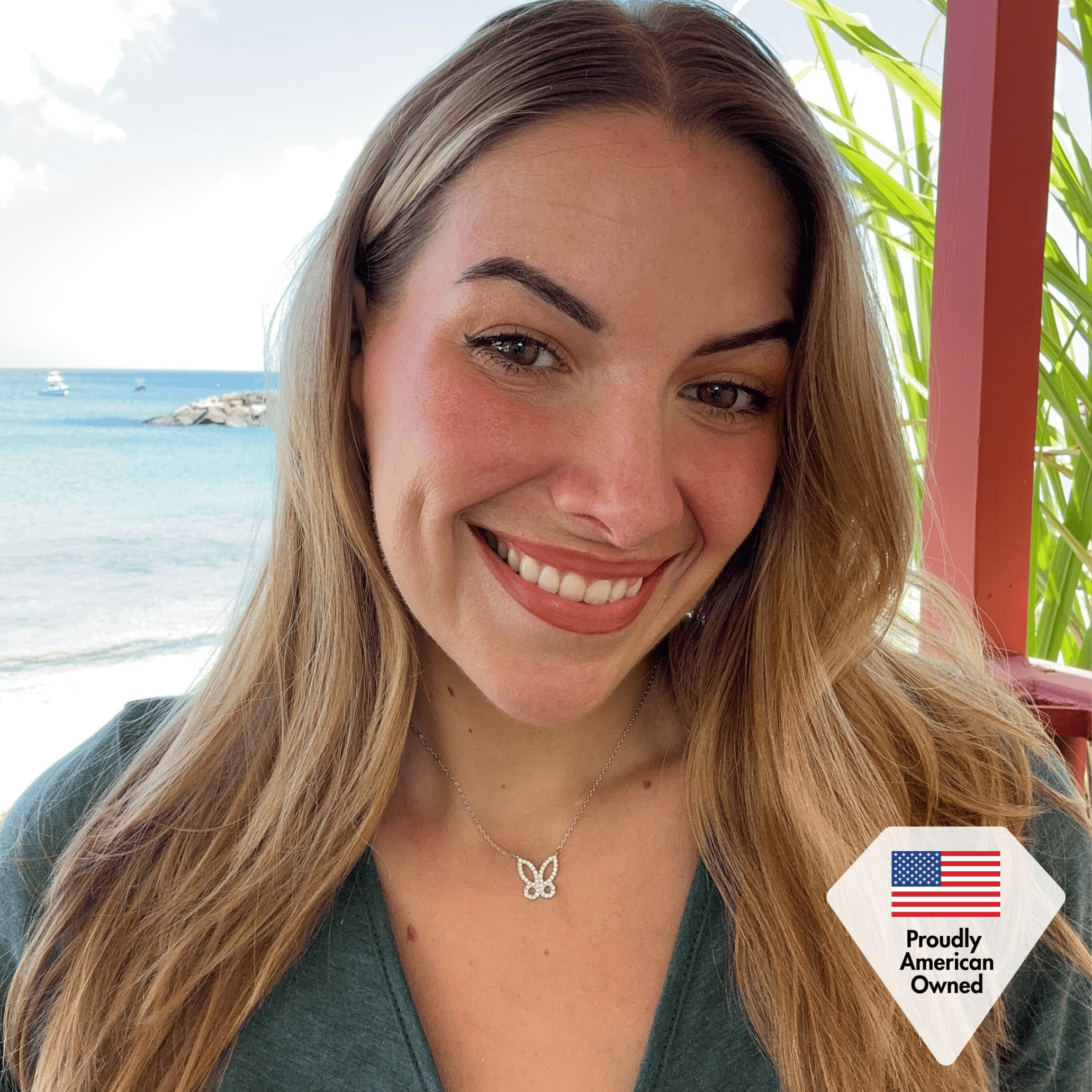 Maxine 18k White Gold Plated Butterfly Necklace with Swarovski Crystals