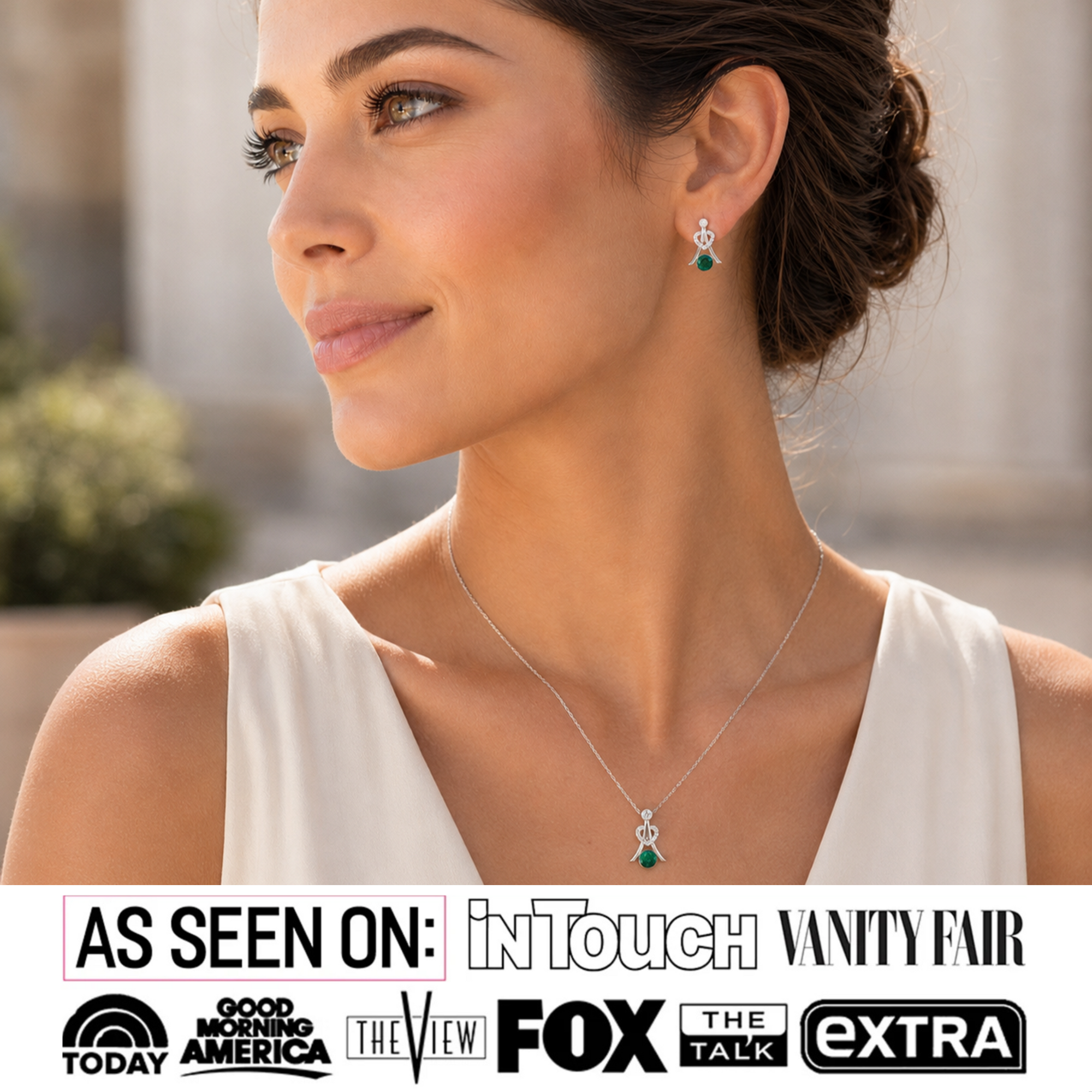 Serenity Birthstone 18k White Gold Plated Drop Earrings and Necklace Set with Swarovski Crystals
