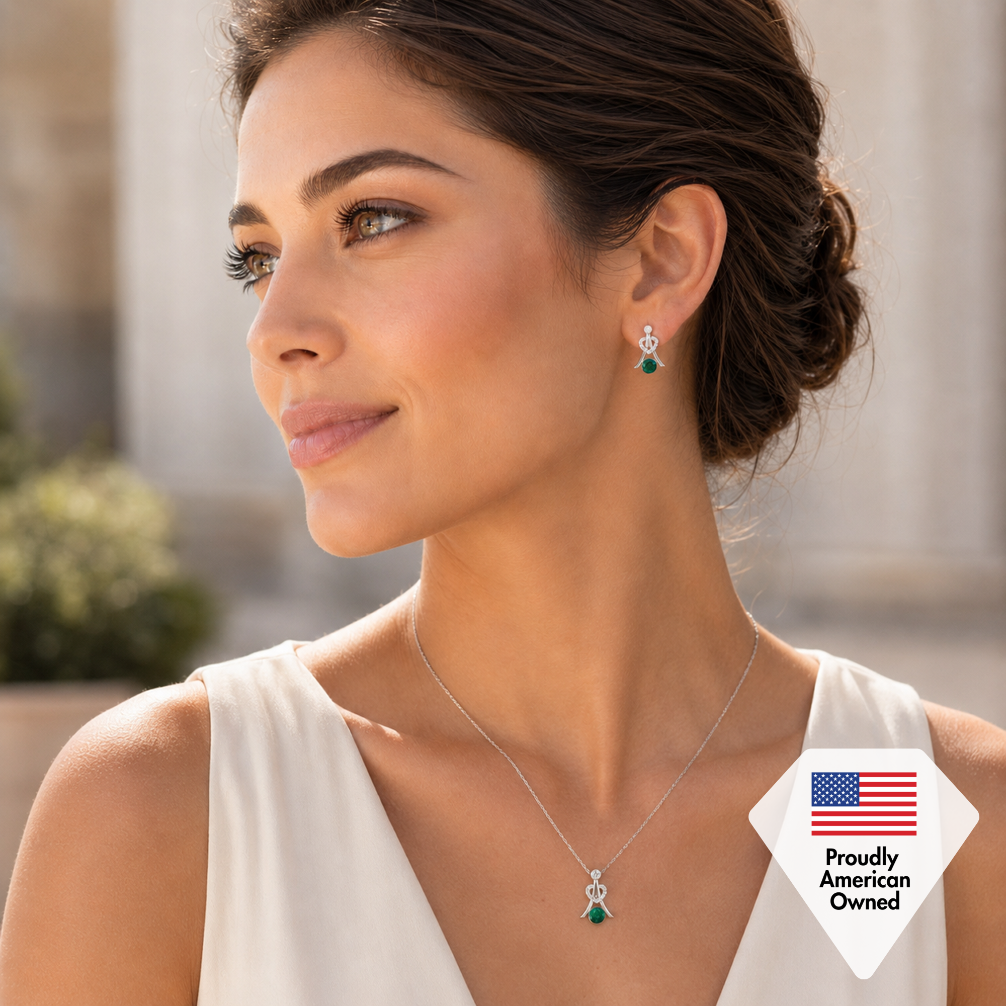 Serenity Birthstone 18k White Gold Plated Drop Earrings and Necklace Set with Swarovski Crystals