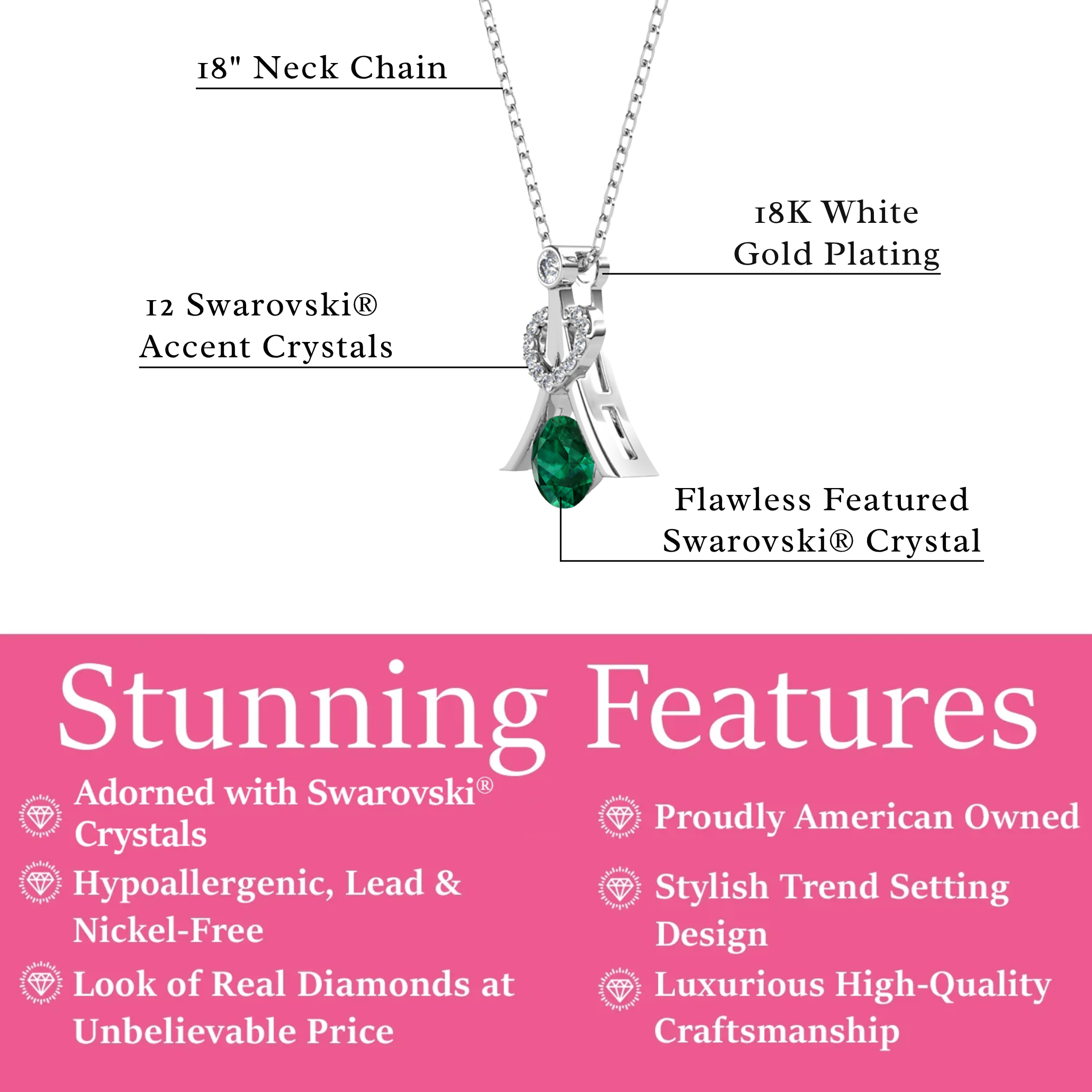 Serenity Birthstone 18k White Gold Plated Necklace with Round Cut Swarovski Crystals