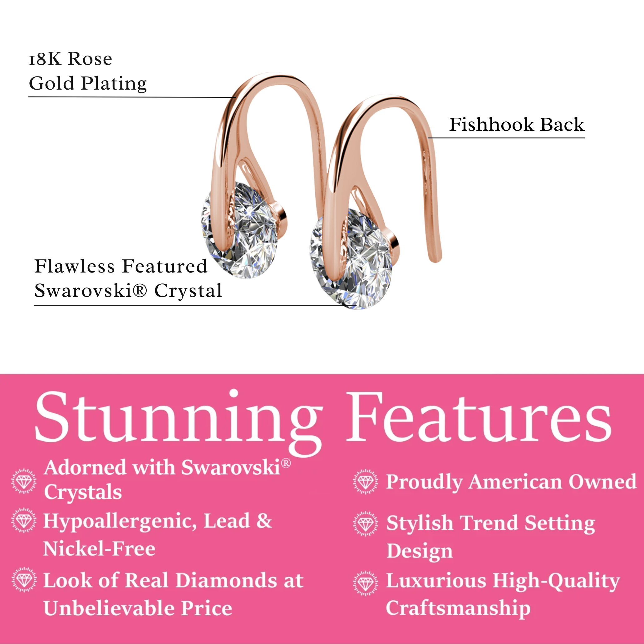 McKayla 18k White Gold Plated Drop Earrings with Swarovski Crystals