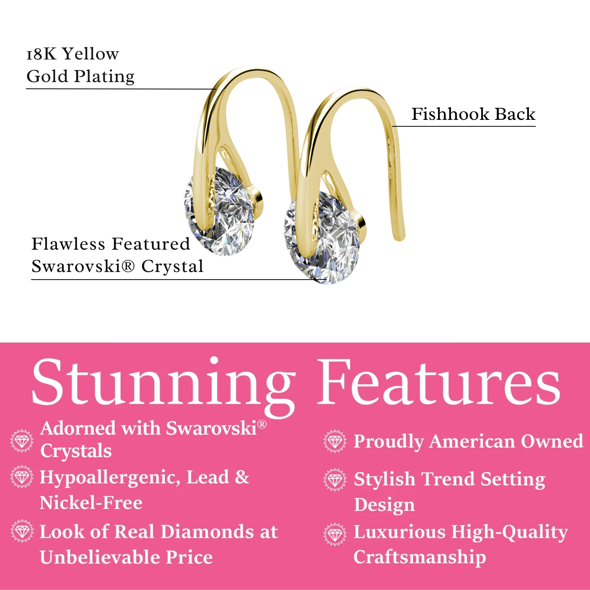 McKayla 18k White Gold Plated Drop Earrings with Swarovski Crystals