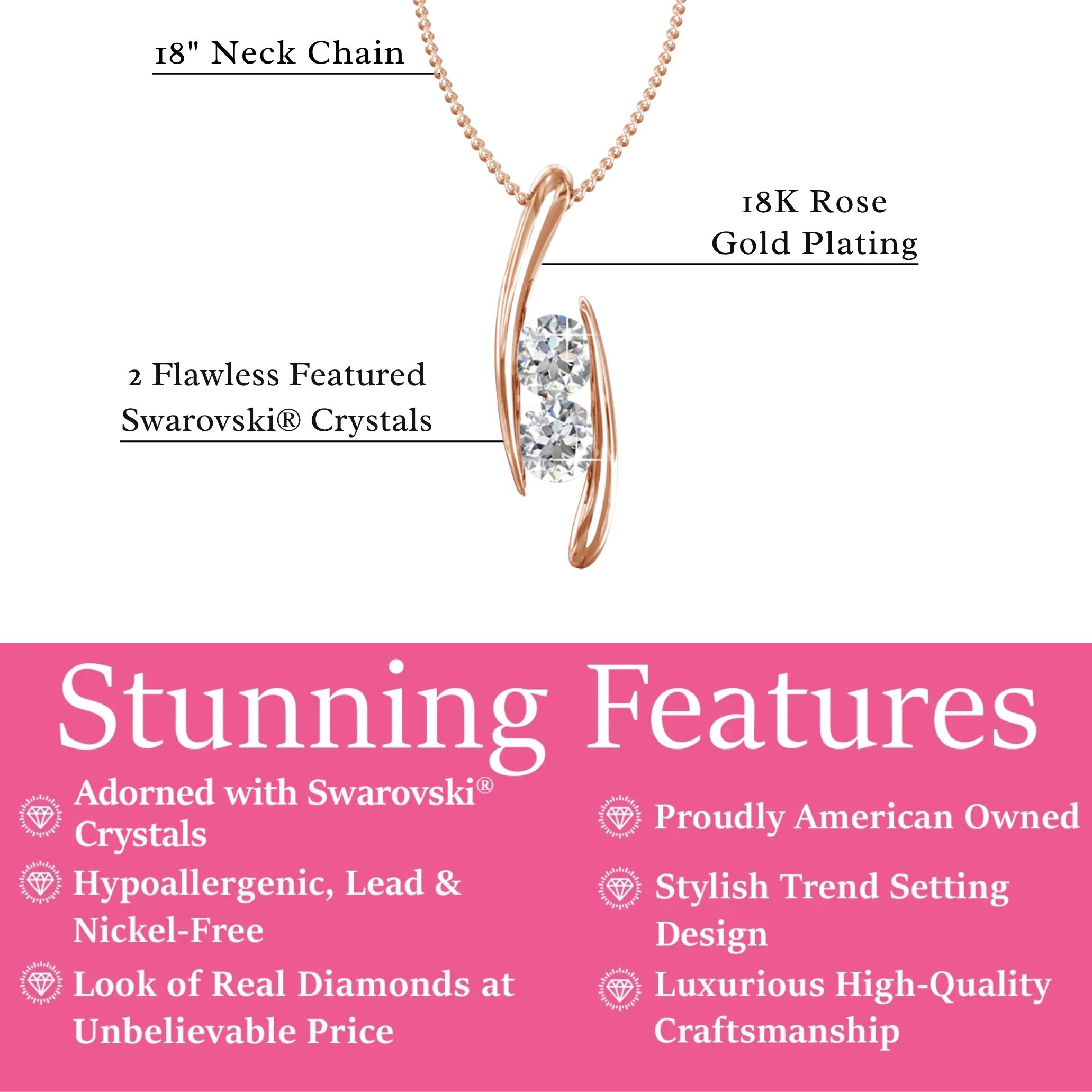 McKenna 18k White Gold Plated Pendant Necklace with Swarovski Crystals  — Final Sale