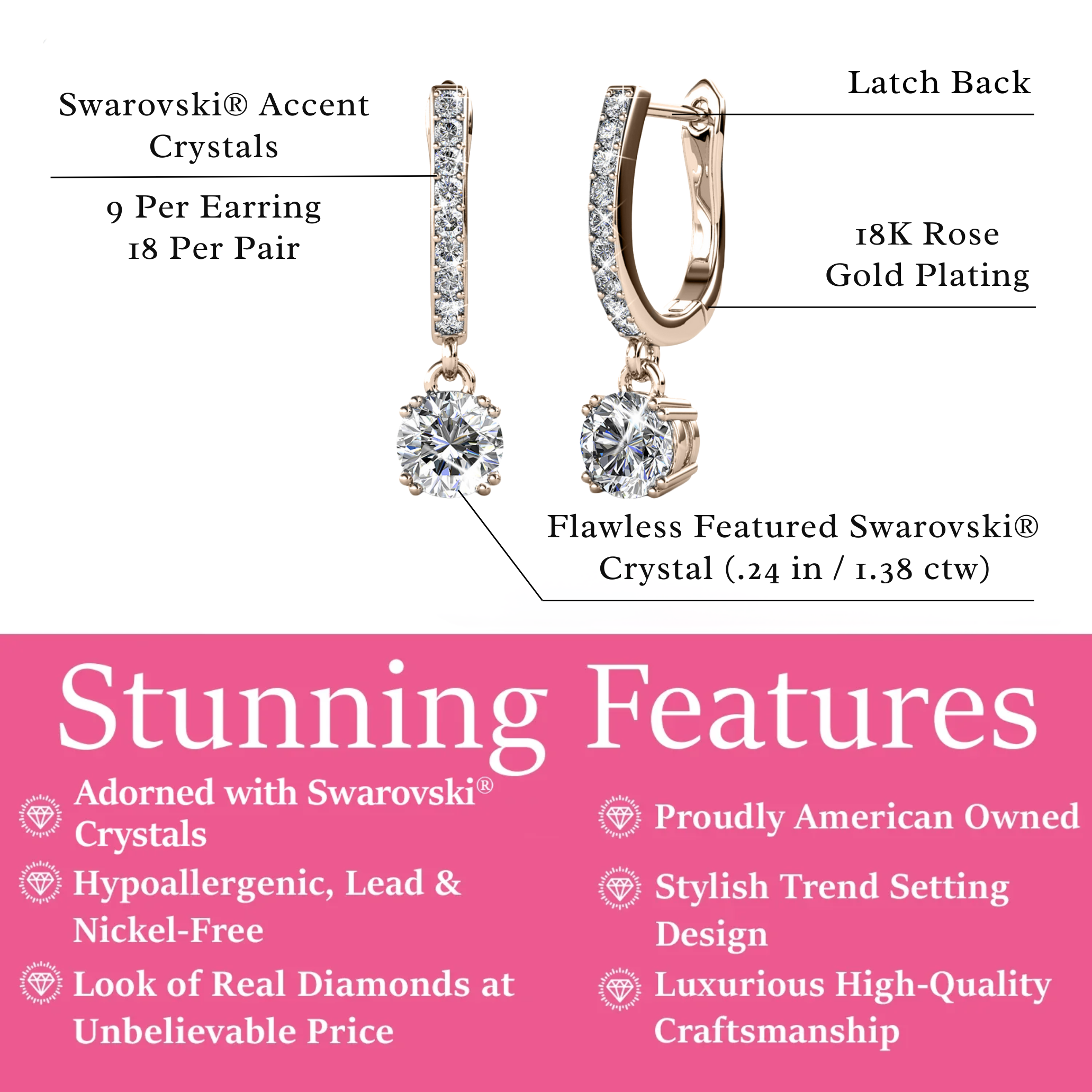 McKenzie 18k White Gold Plated Drop Dangle Earrings with Swarovski Crystals