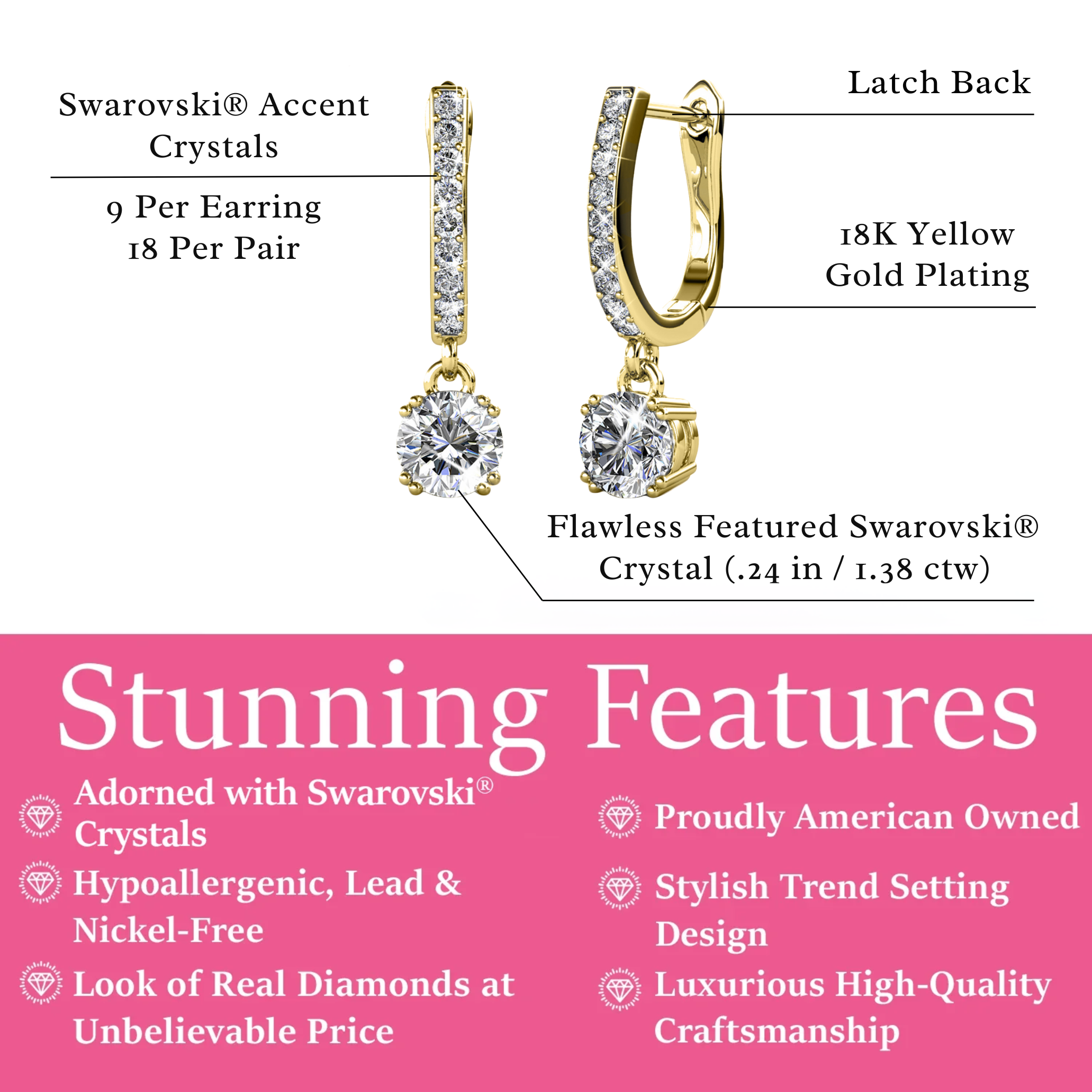 McKenzie 18k White Gold Plated Drop Dangle Earrings with Swarovski Crystals