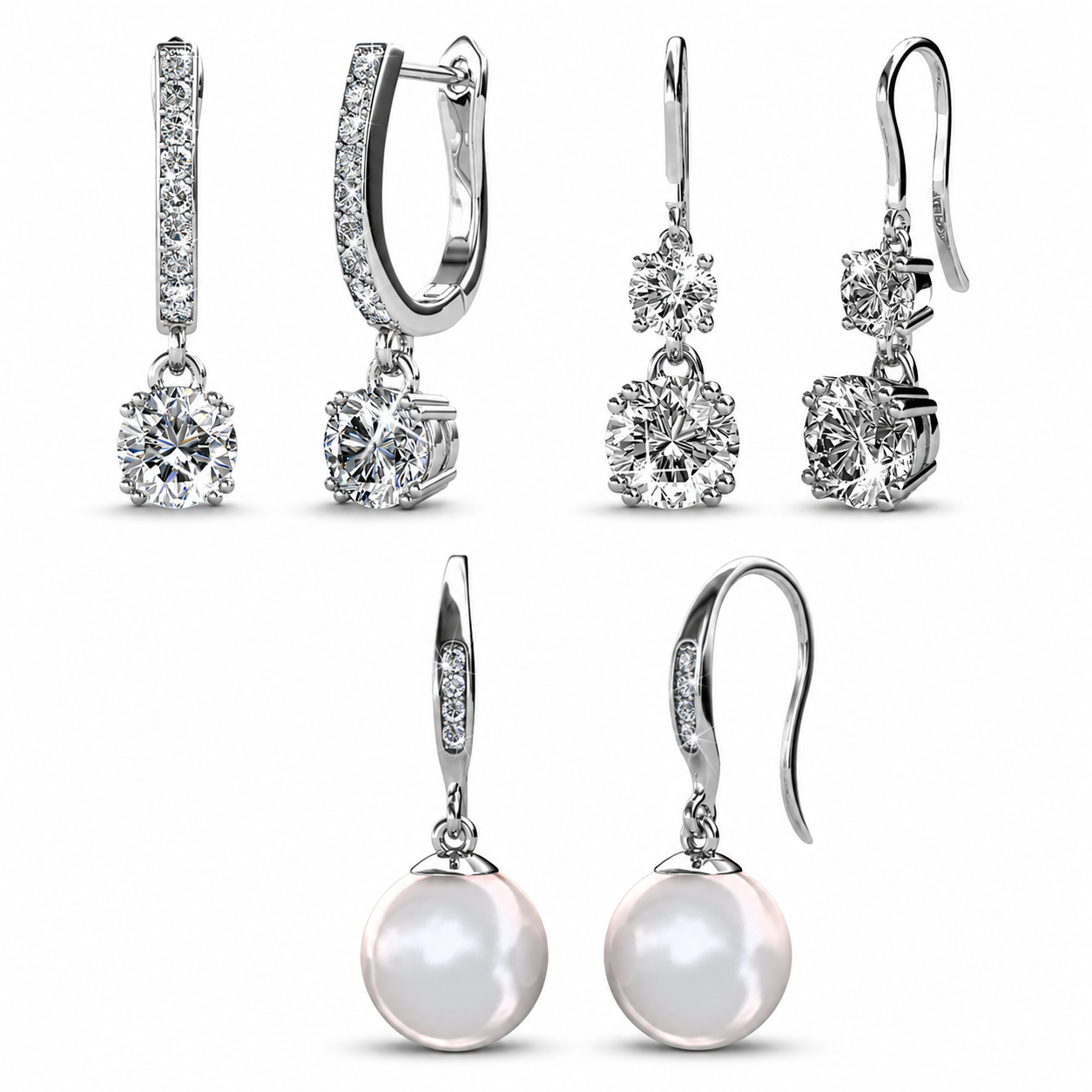 McKenzie, Kadence, Betty 18k White Gold Plated Drop Earrings for Women (3 Pair Set)