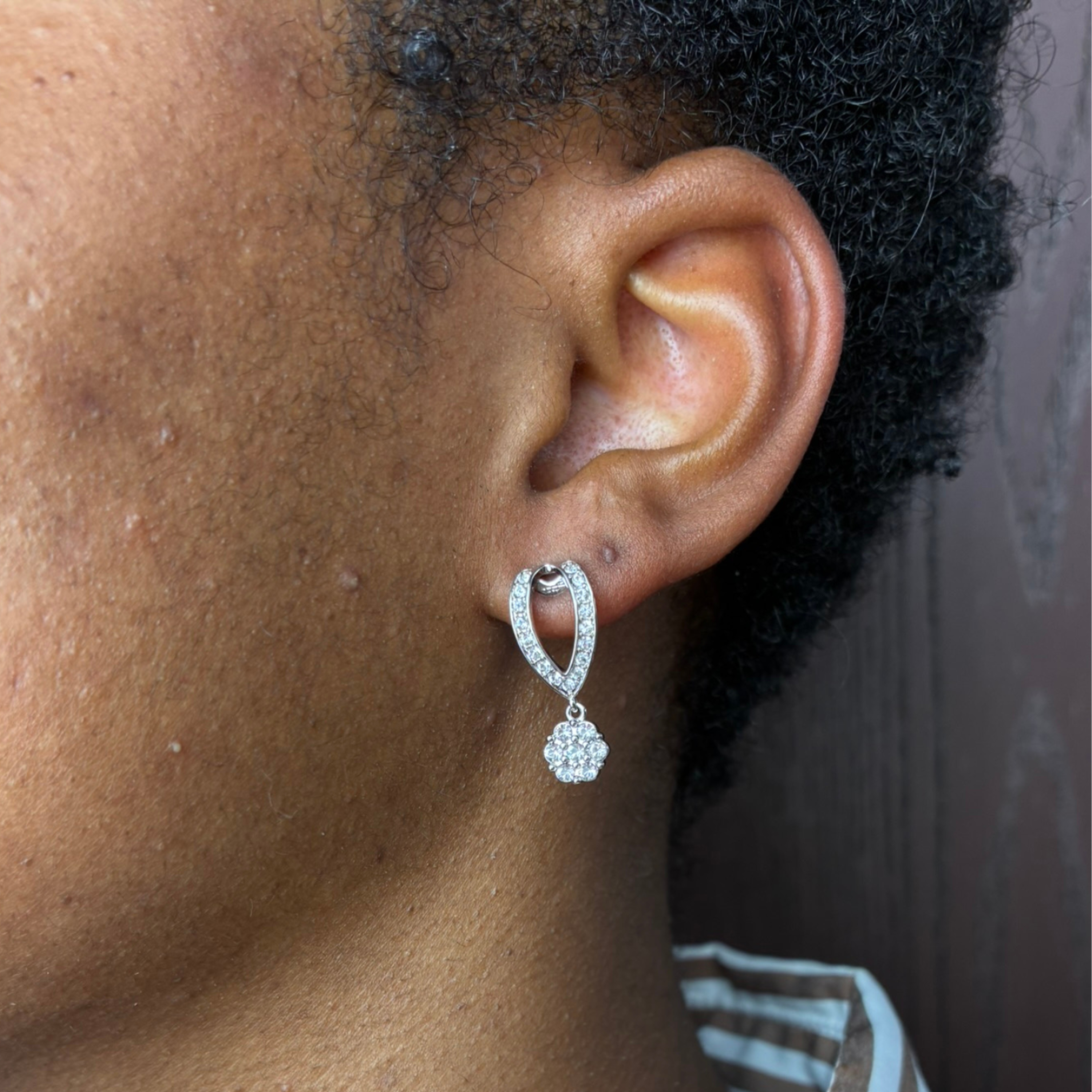 Megan 18k White Gold Plated Diamond Dangle Stud Earrings with Swarovski Crystals - Fab Fav
