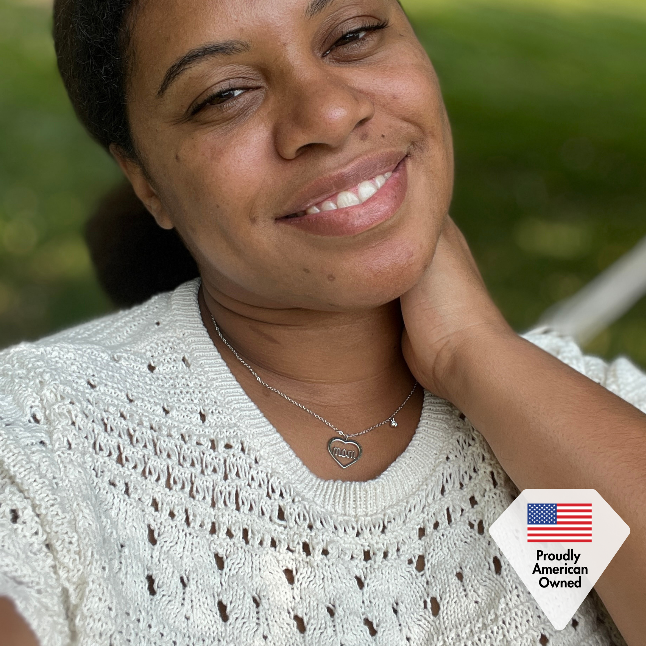 Melody 18k White Gold Plated Mom Heart Necklace with Swarovski Crystal