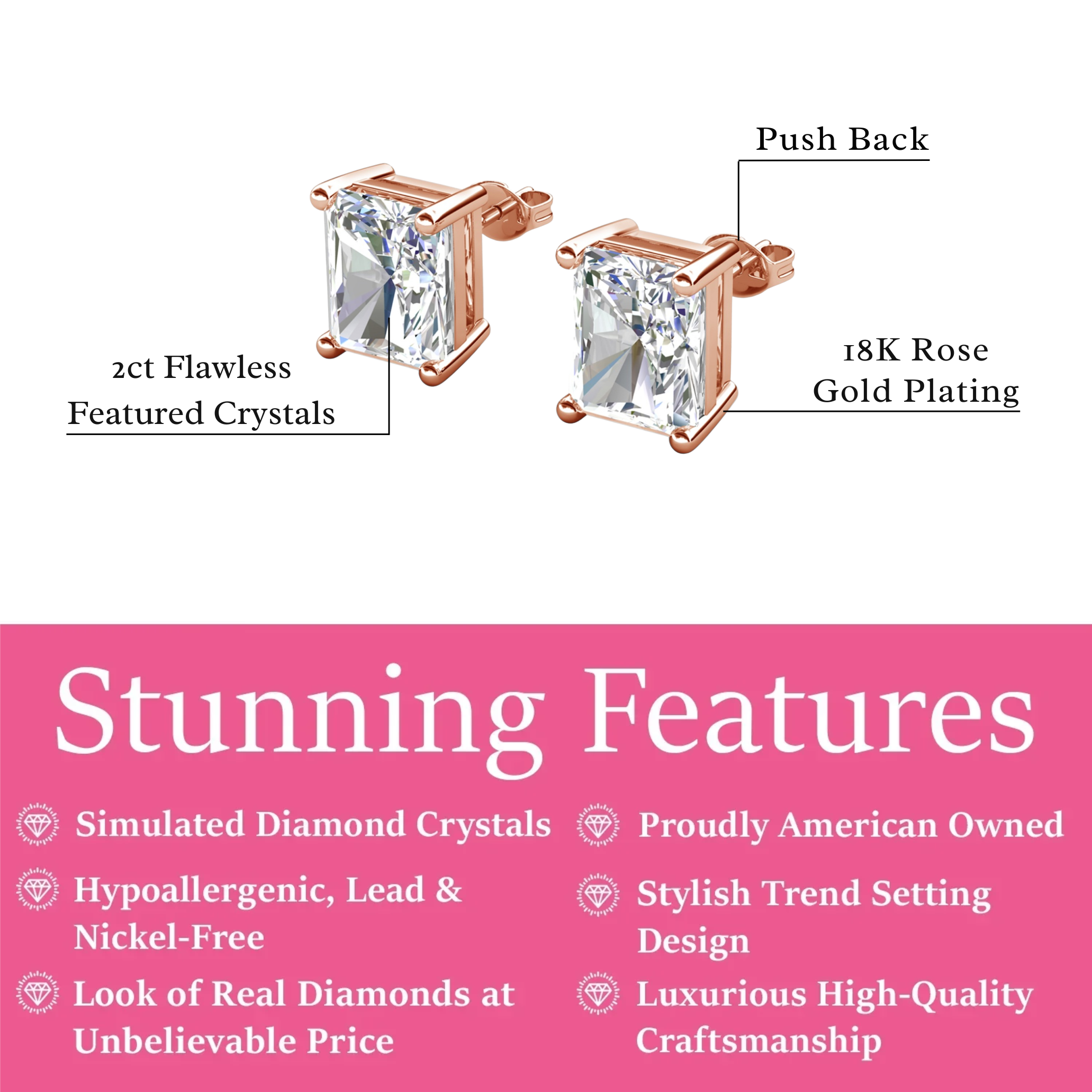 Mia 18k White Gold Plated Sterling Silver Stud Earrings with Simulated Diamond Crystals