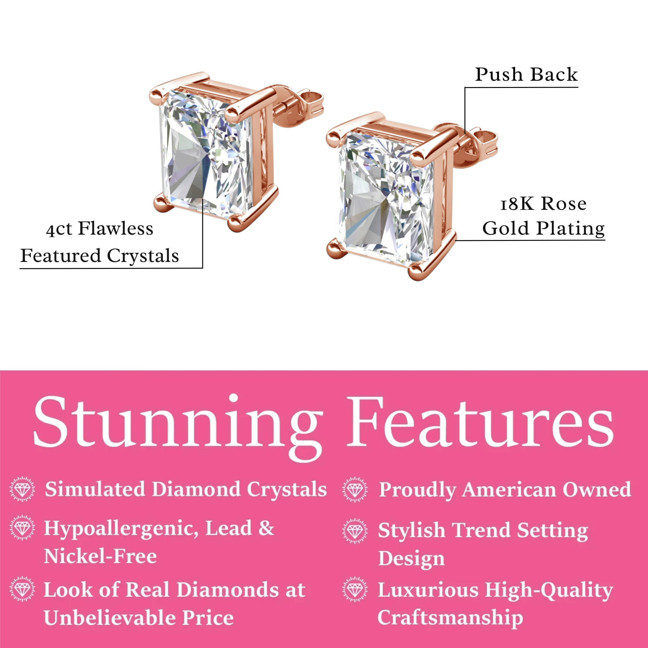 Mia 18k White Gold Plated Sterling Silver Stud Earrings with Simulated Diamond Crystals