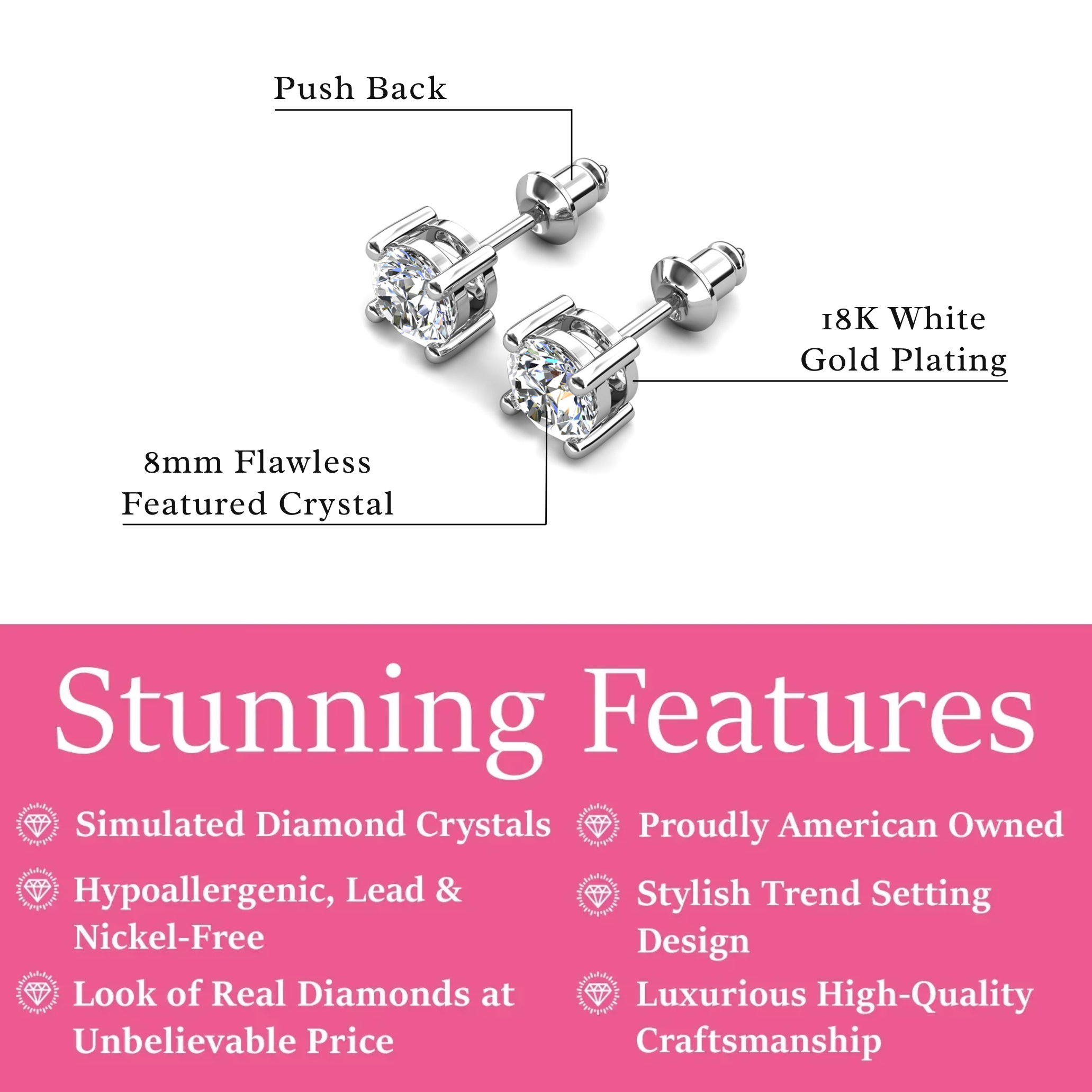 Pendientes Mia de plata de ley chapada en oro de 14 quilates con diamantes y cristales de imitación