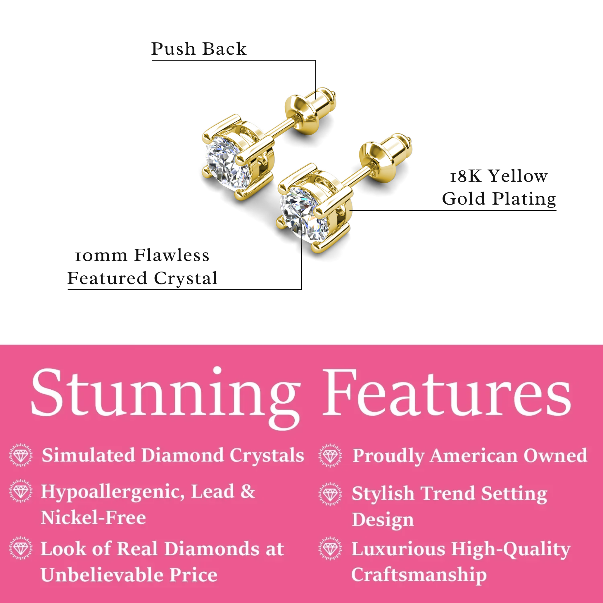 Pendientes Mia de plata de ley chapada en oro de 14 quilates con diamantes y cristales de imitación