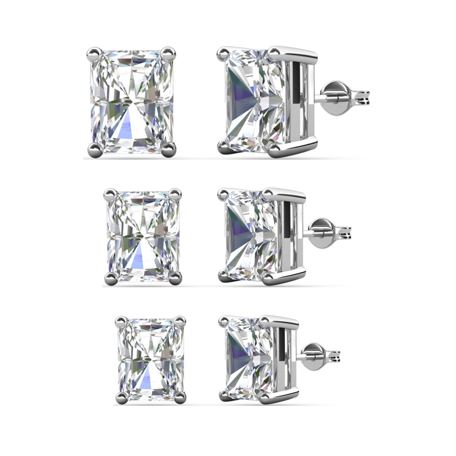 Mia 18k White Gold Plated Sterling Silver Stud Earrings with Simulated Diamond Crystals