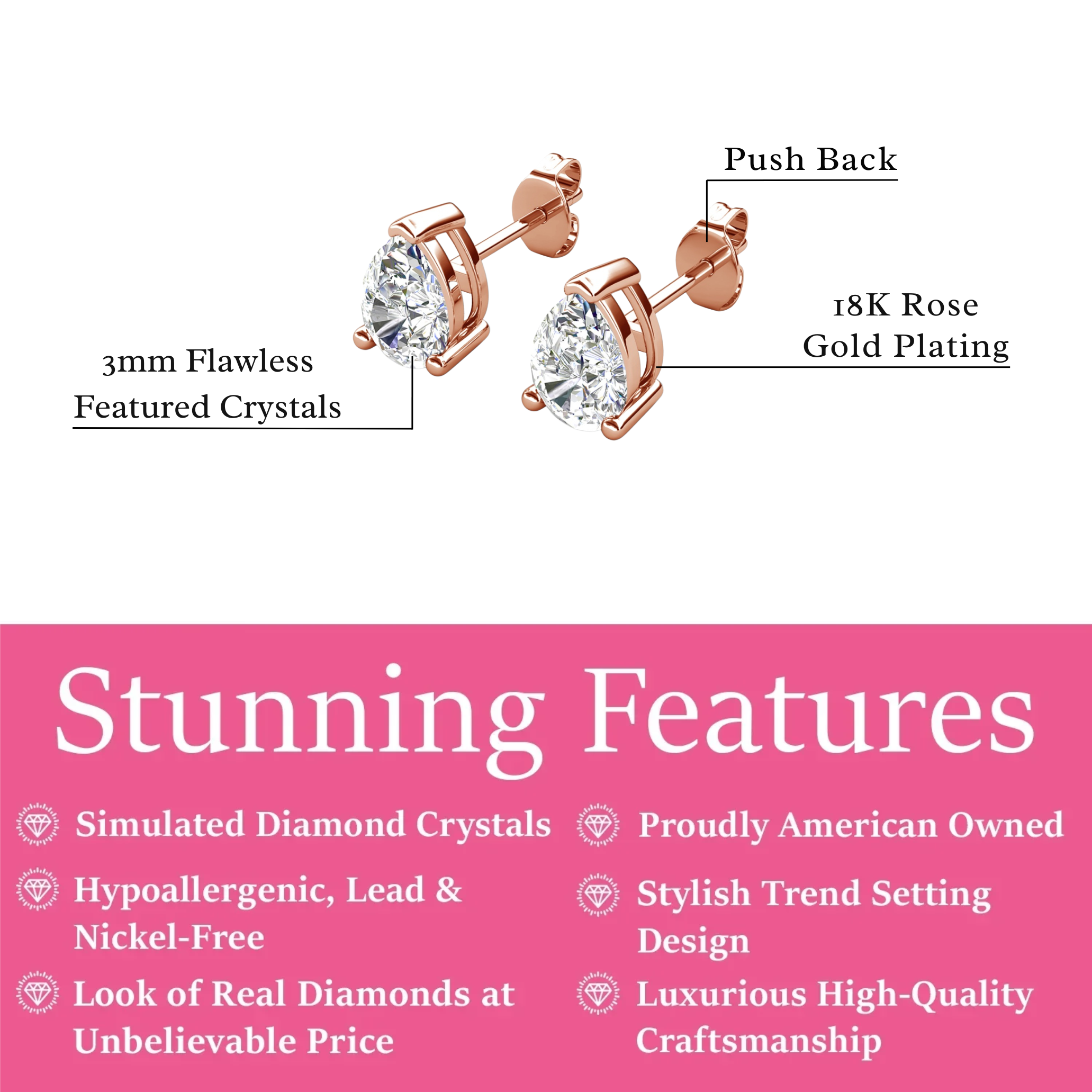 Mia 18k White Gold Plated Sterling Silver Stud Earrings with Simulated Diamond Crystals