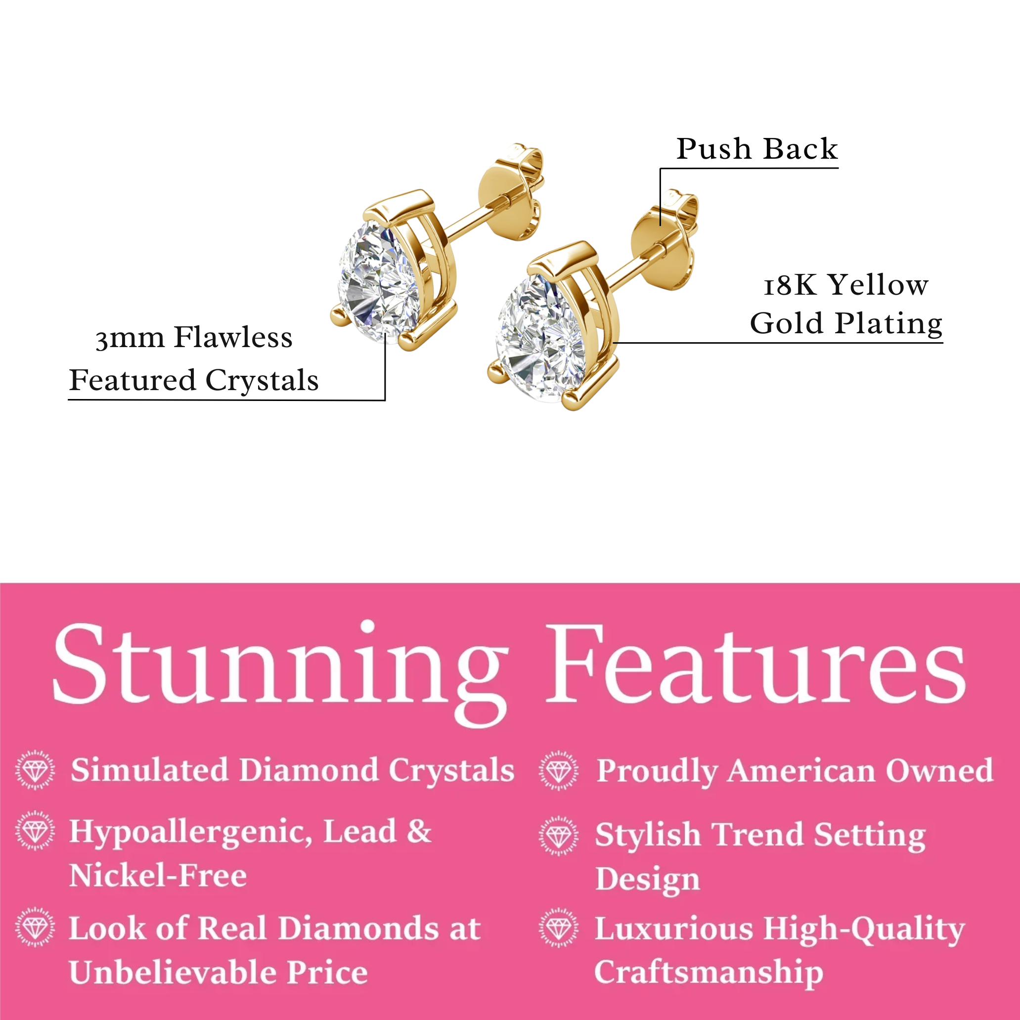 Mia 18k White Gold Plated Sterling Silver Stud Earrings with Simulated Diamond Crystals