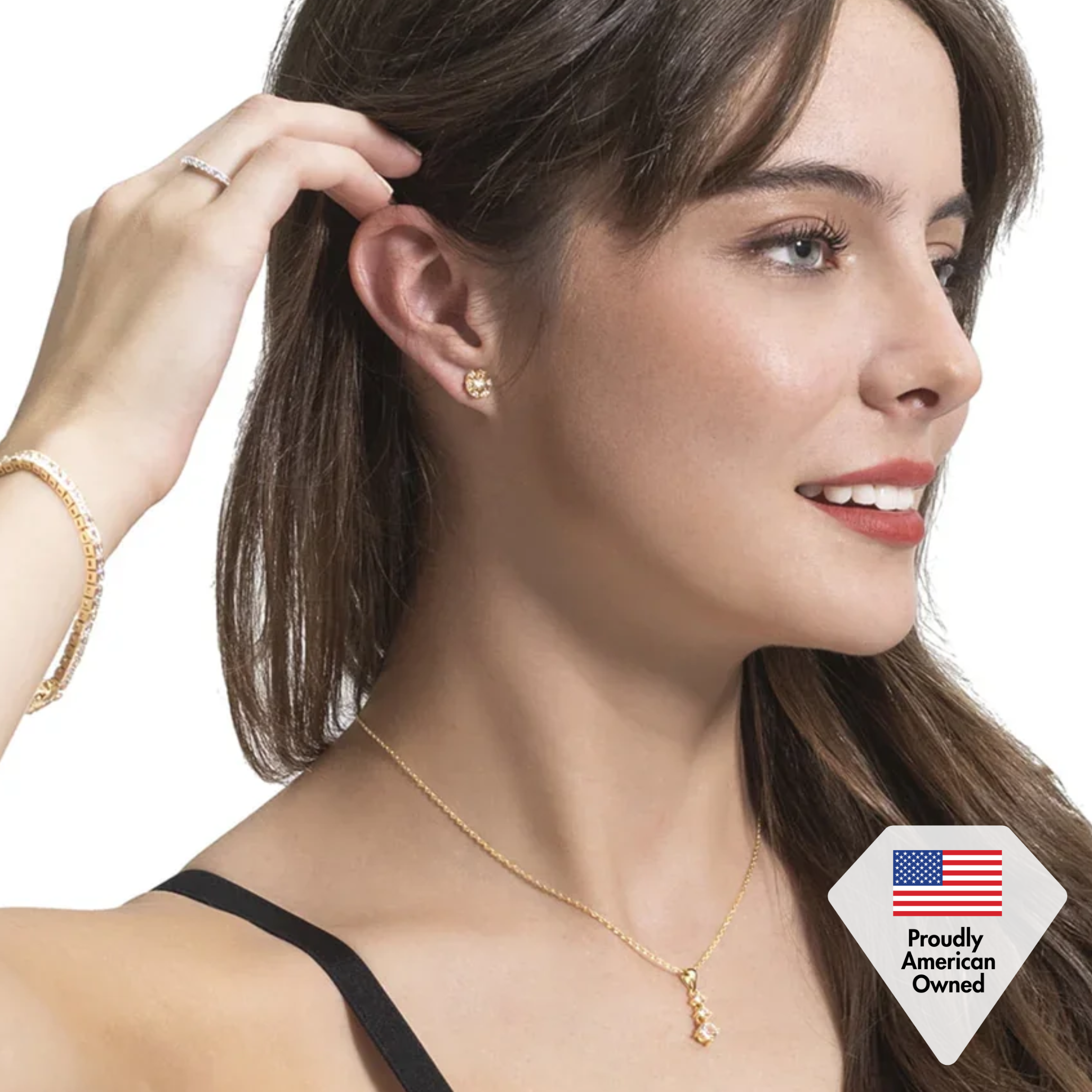 Millie 18k 白金镀金耳钉镶有仿真钻石晶体