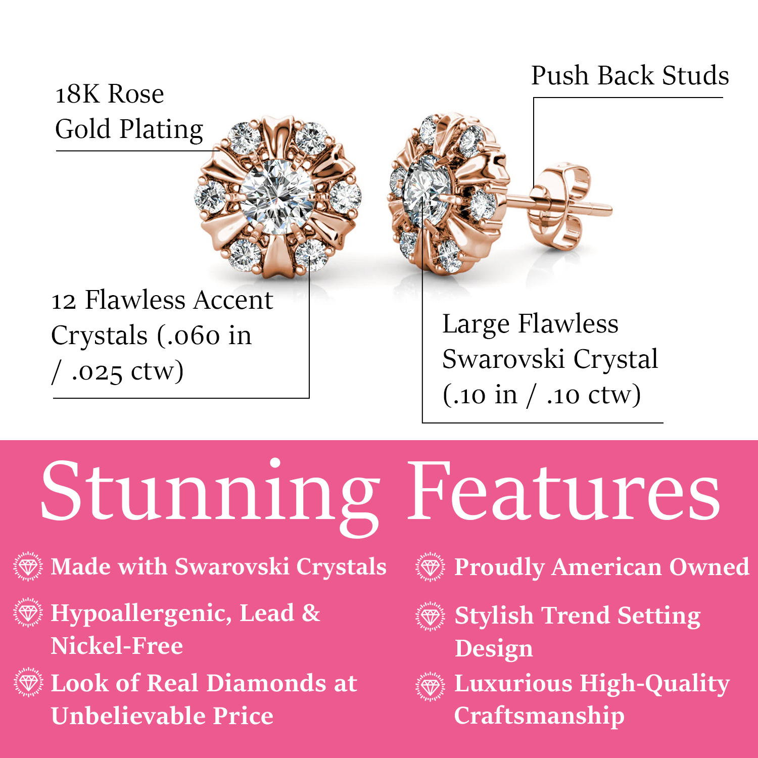 Millie 18k White Gold Plated Stud Earrings with Swarovski Crystals