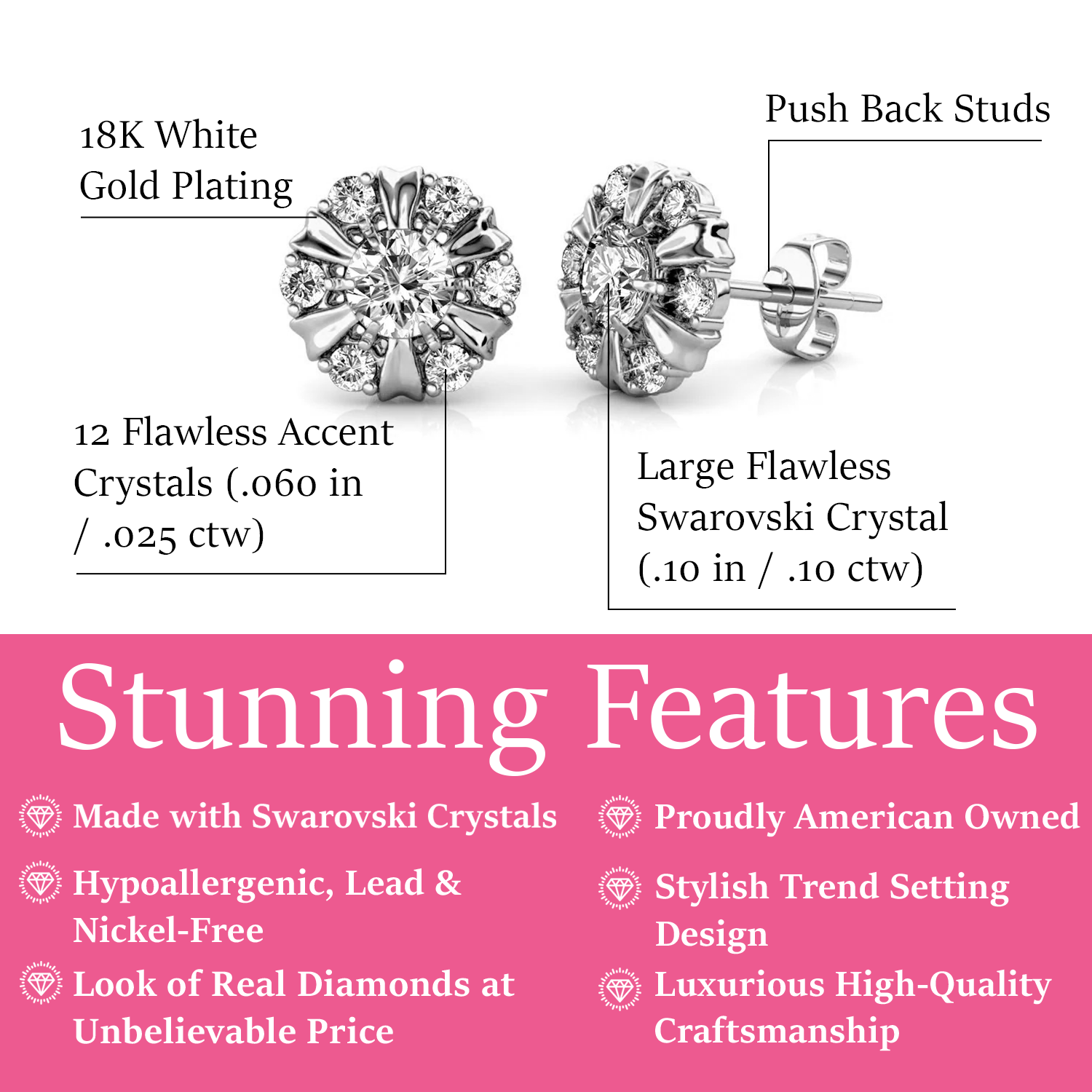 Millie 18k White Gold Plated Stud Earrings with Simulated Diamond Crystals