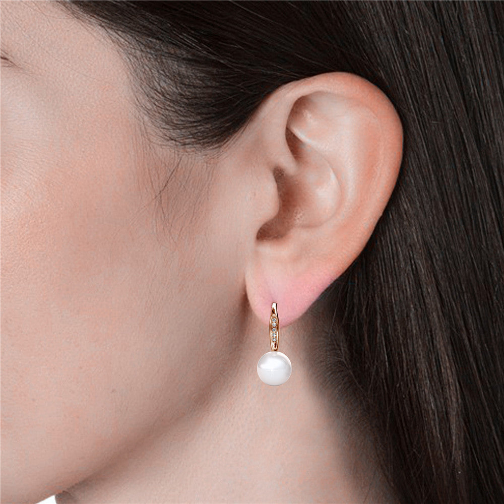 Ann 18k 白金淡水珍珠水晶吊式耳环