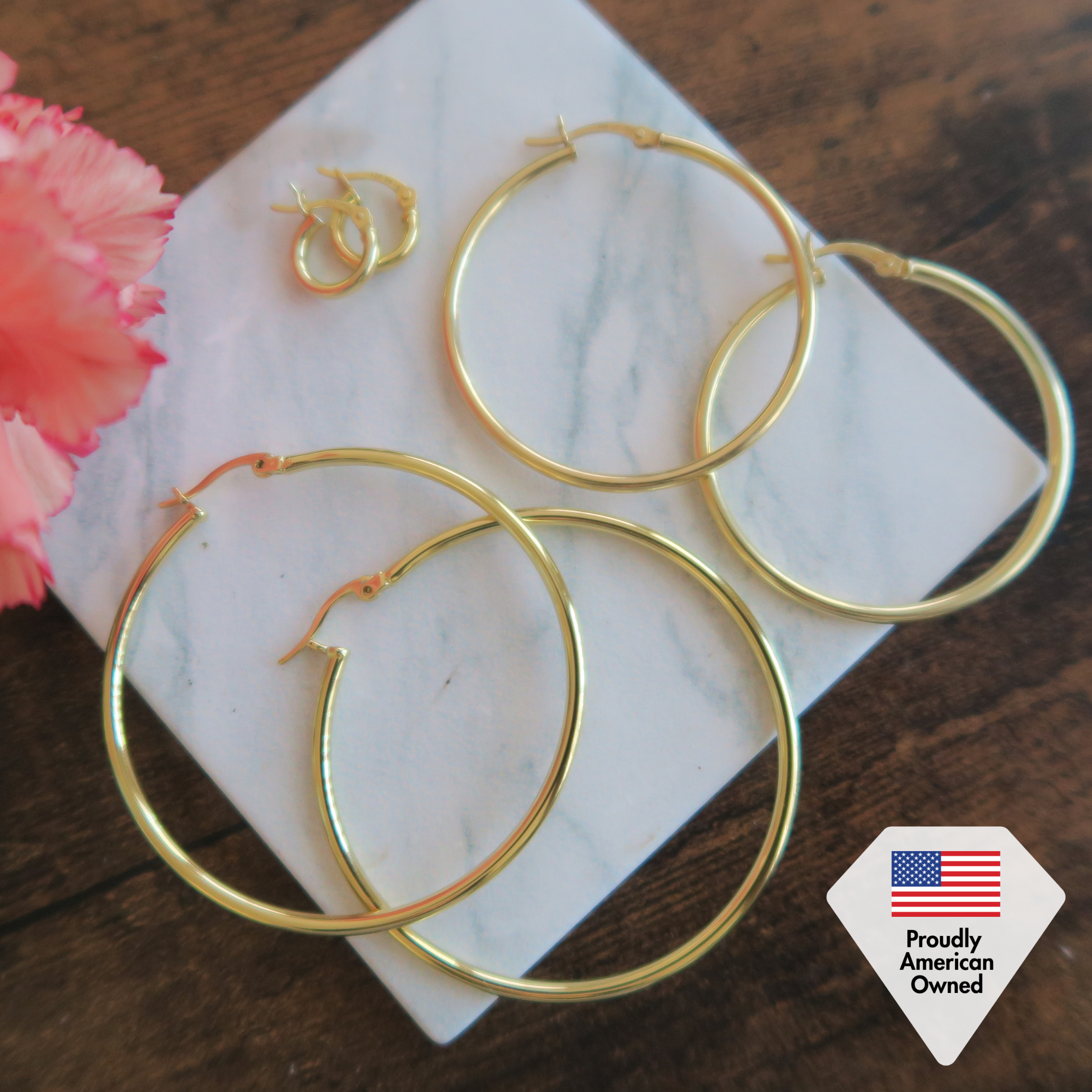 Monica 18k White Gold Plated 10/40/50mm Hoop Earrings (3 Pair Set)