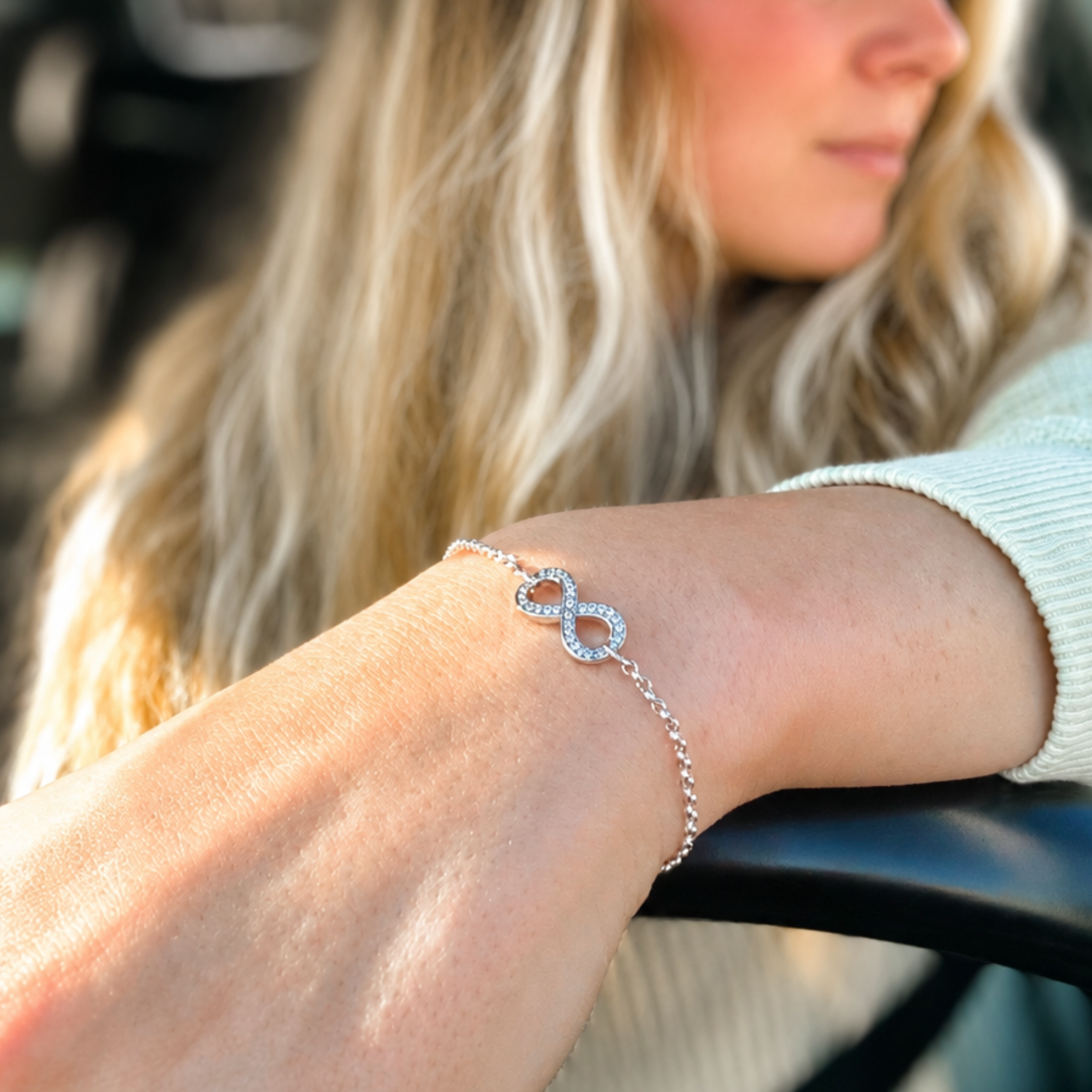 Morgan 18k White Gold Plated Infinity Bracelet with Swarovski Crystals - FAV FAB