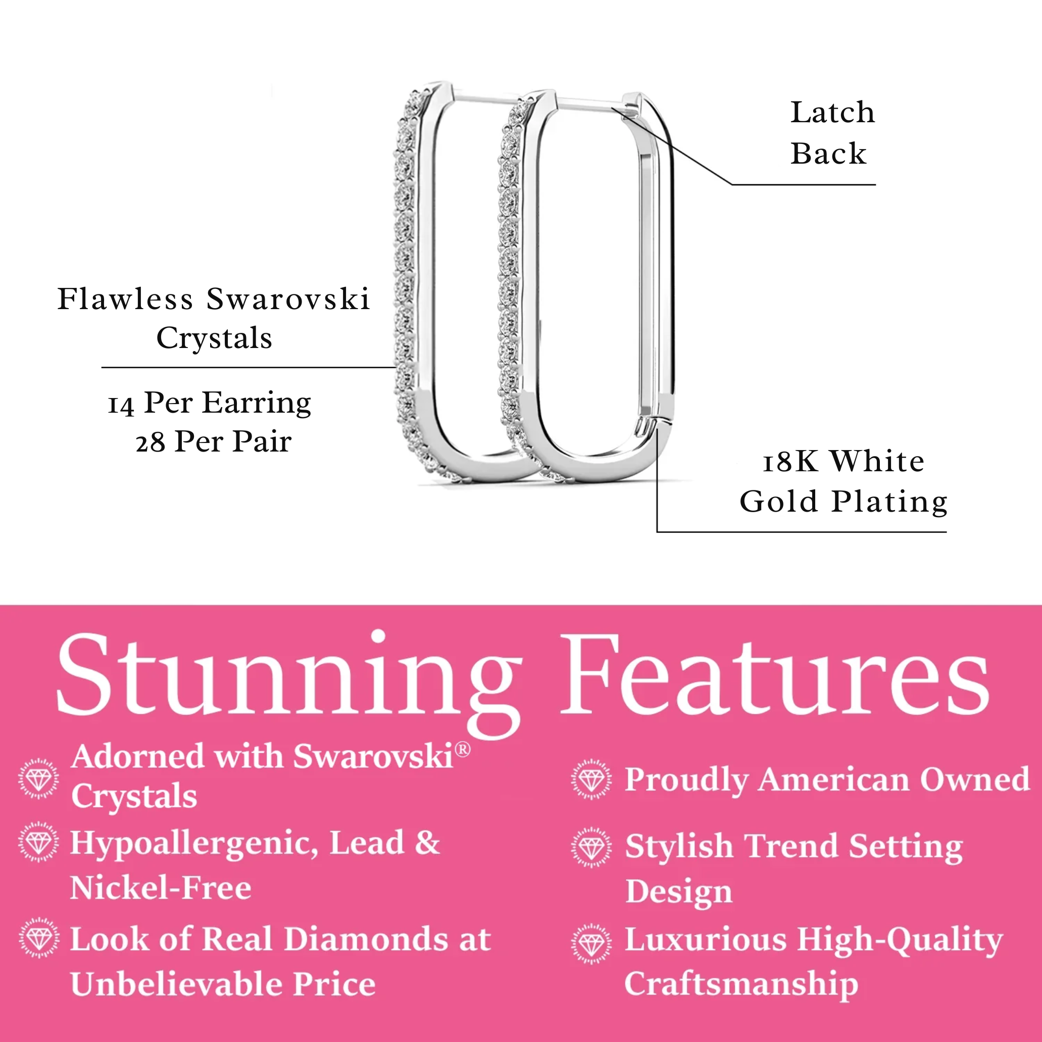 Nadia 18k White Gold Plated 24mm Hoop Earrings with Swarovski Crystals