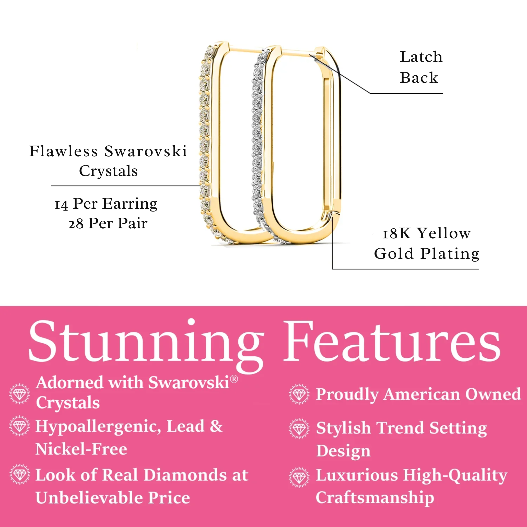 Nadia 18k White Gold Plated 24mm Hoop Earrings with Swarovski Crystals
