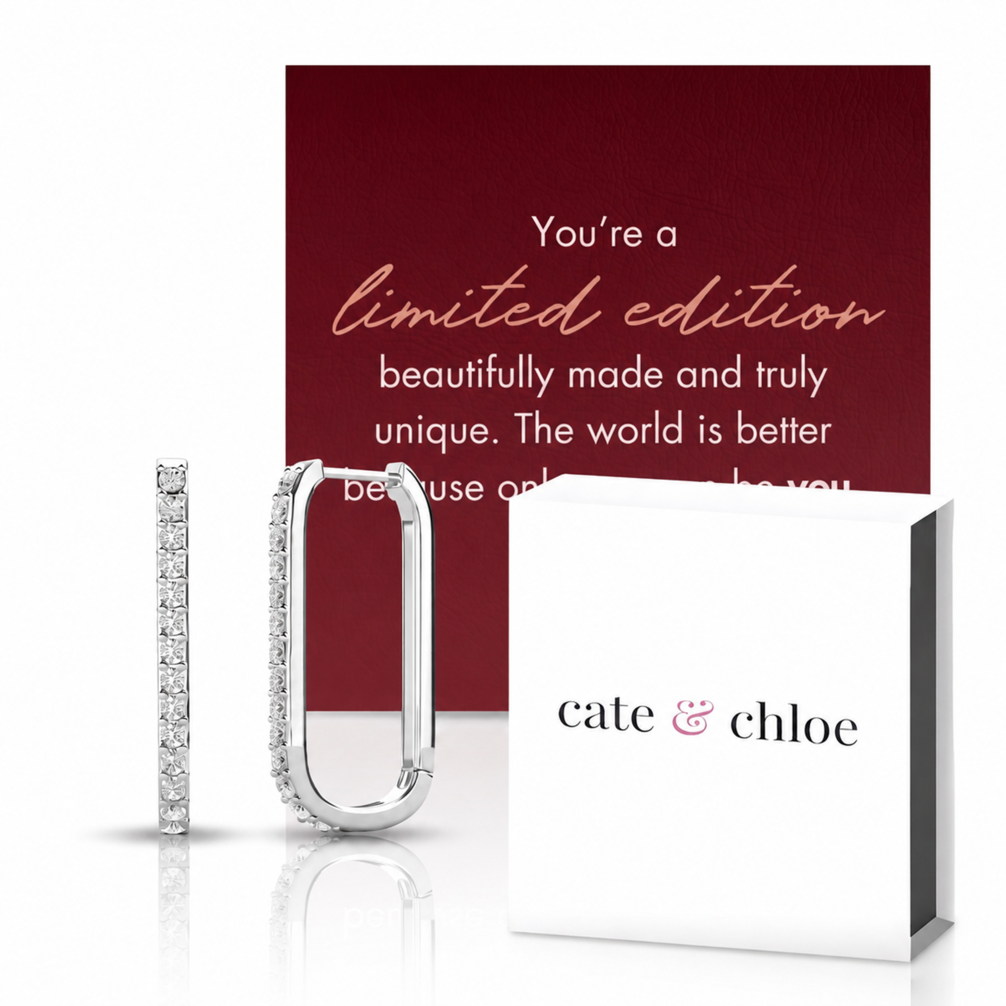 Nadia 18k White Gold Plated 24mm Hoop Earrings & Limited Edition Ombre Card