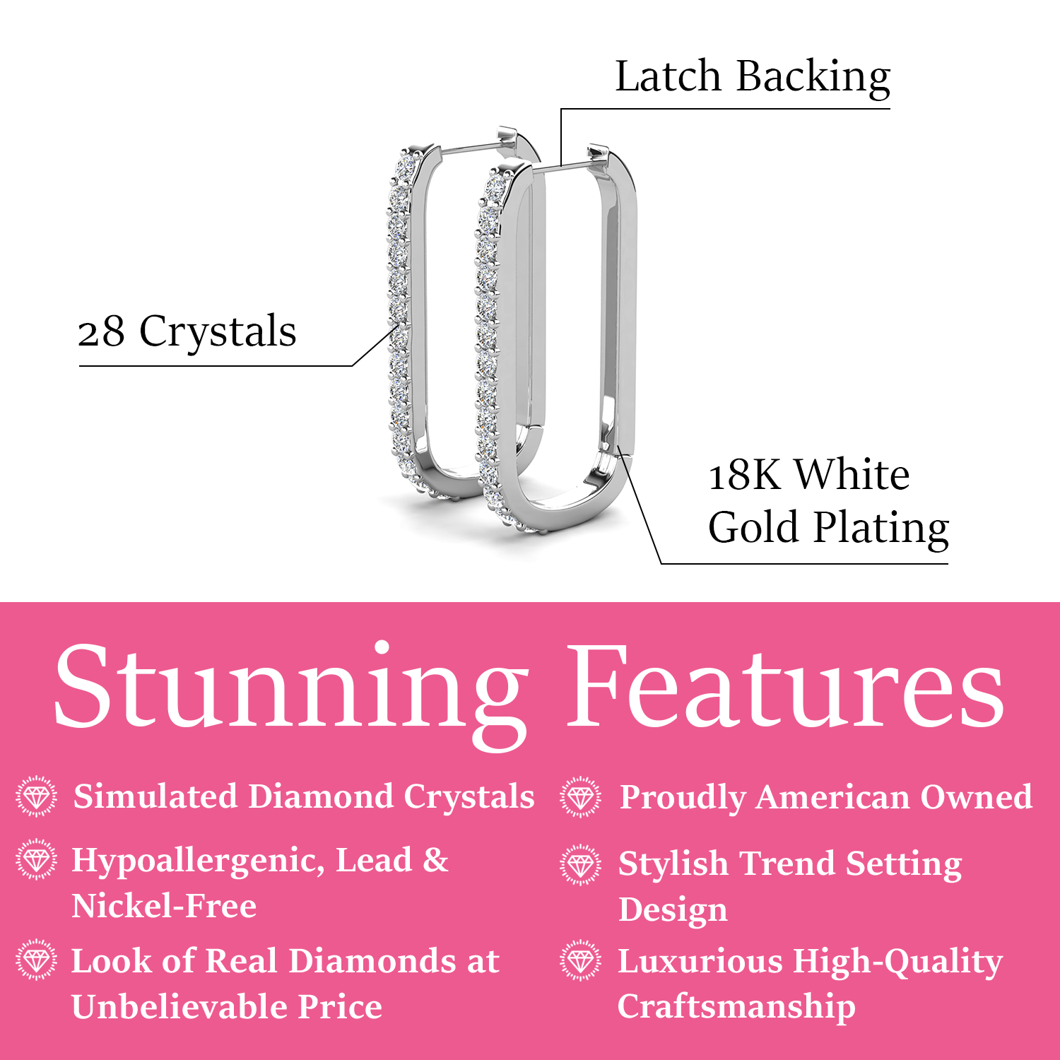 Nadia 18k White Gold Plated Crystal Hoop Earrings